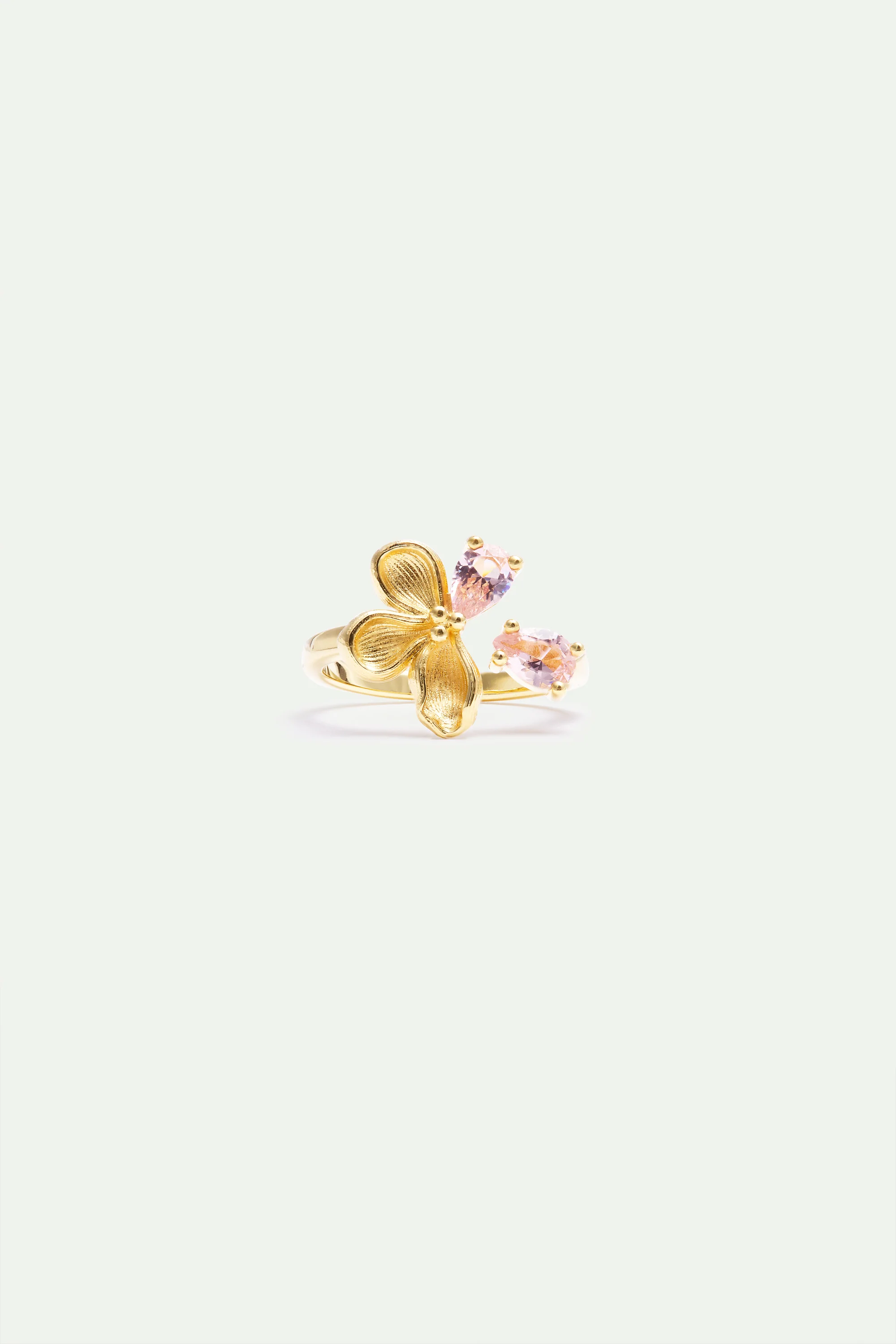 Adjustable Gold Ring with Cherry Blossom and Pink Stones - Image 2