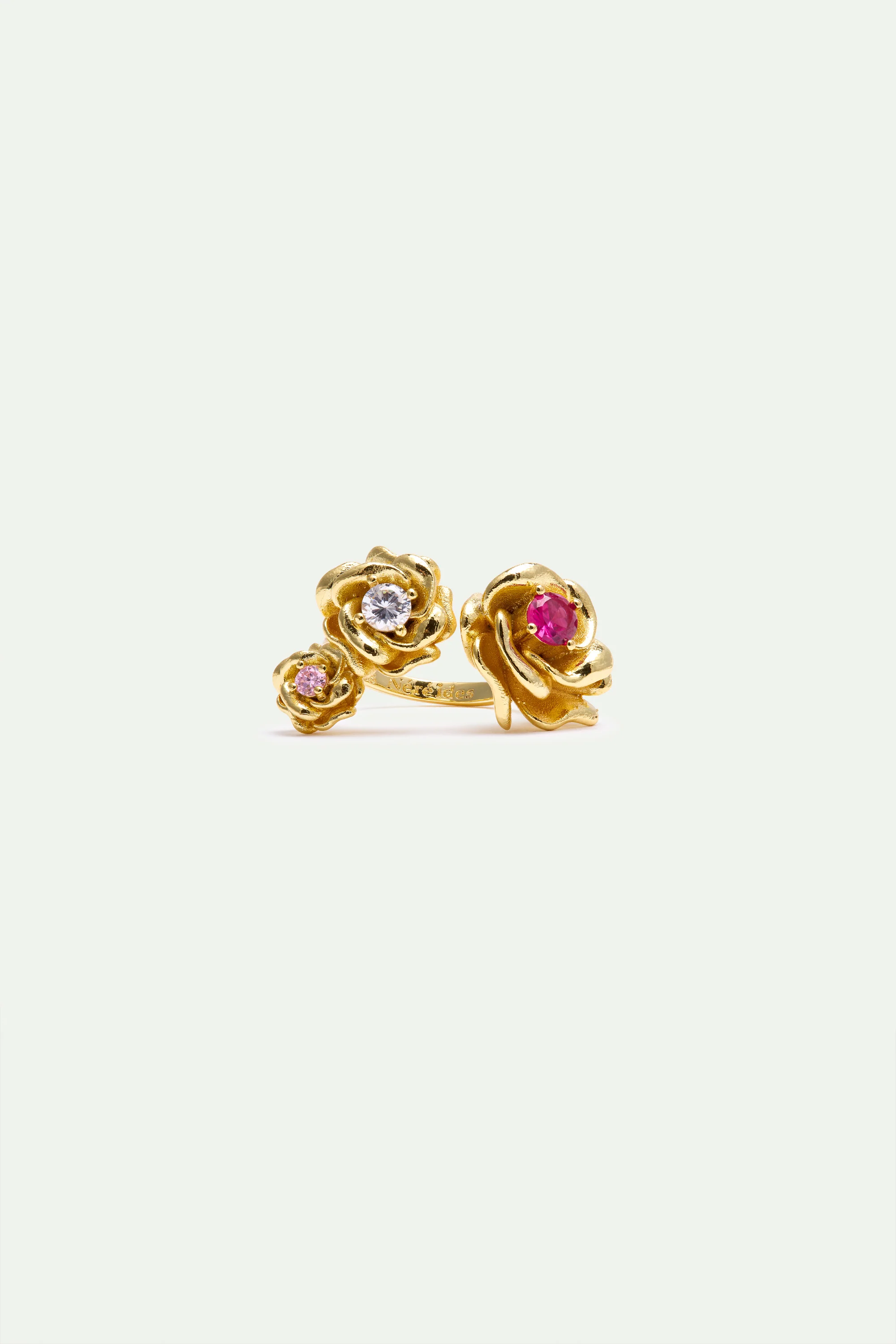 Adjustable Ring with Gold Mona Lisa Roses and Round Stones - Image 2