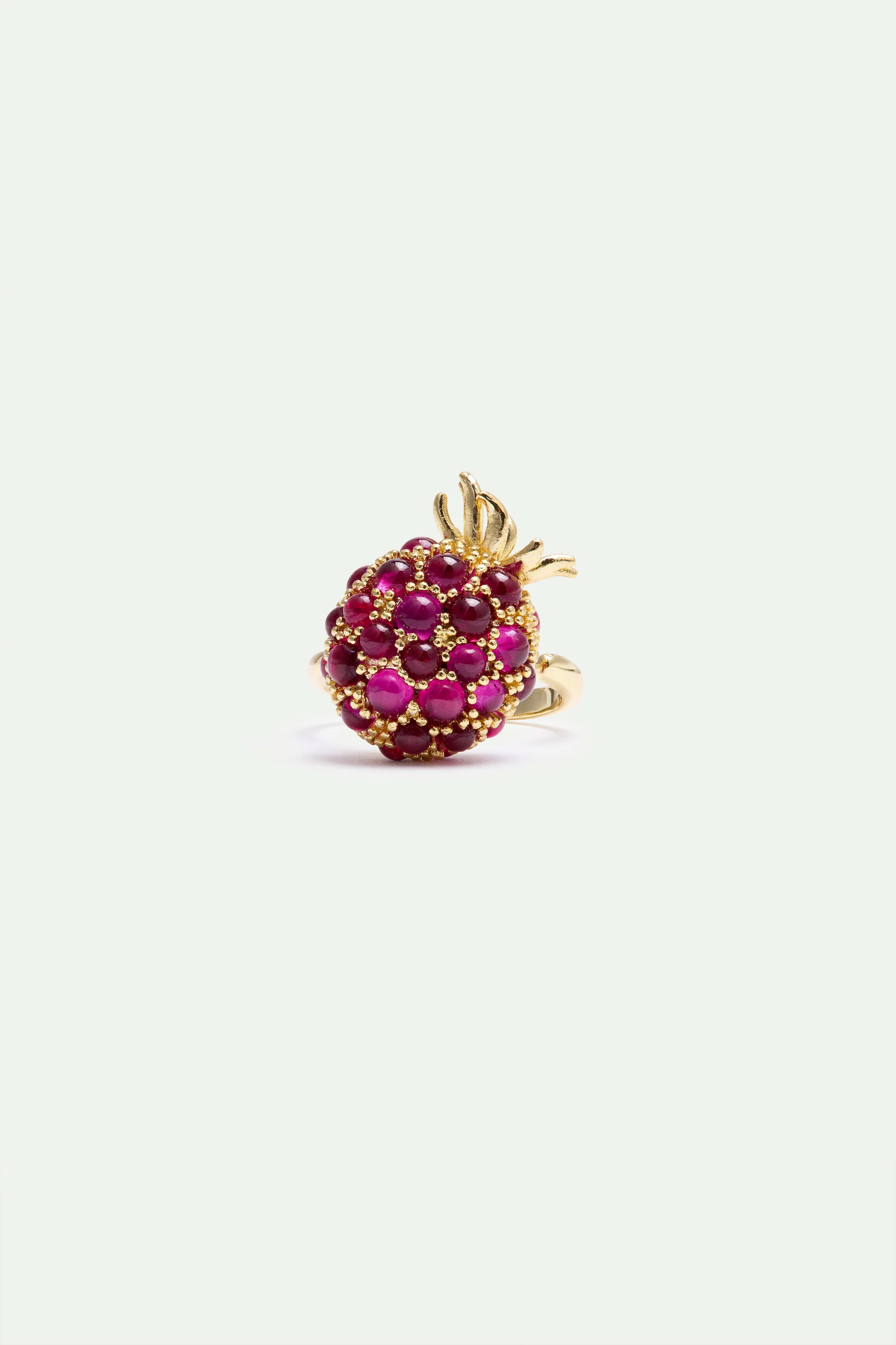 Adjustable Ring with Raspberry and Golden Beads - Image 2