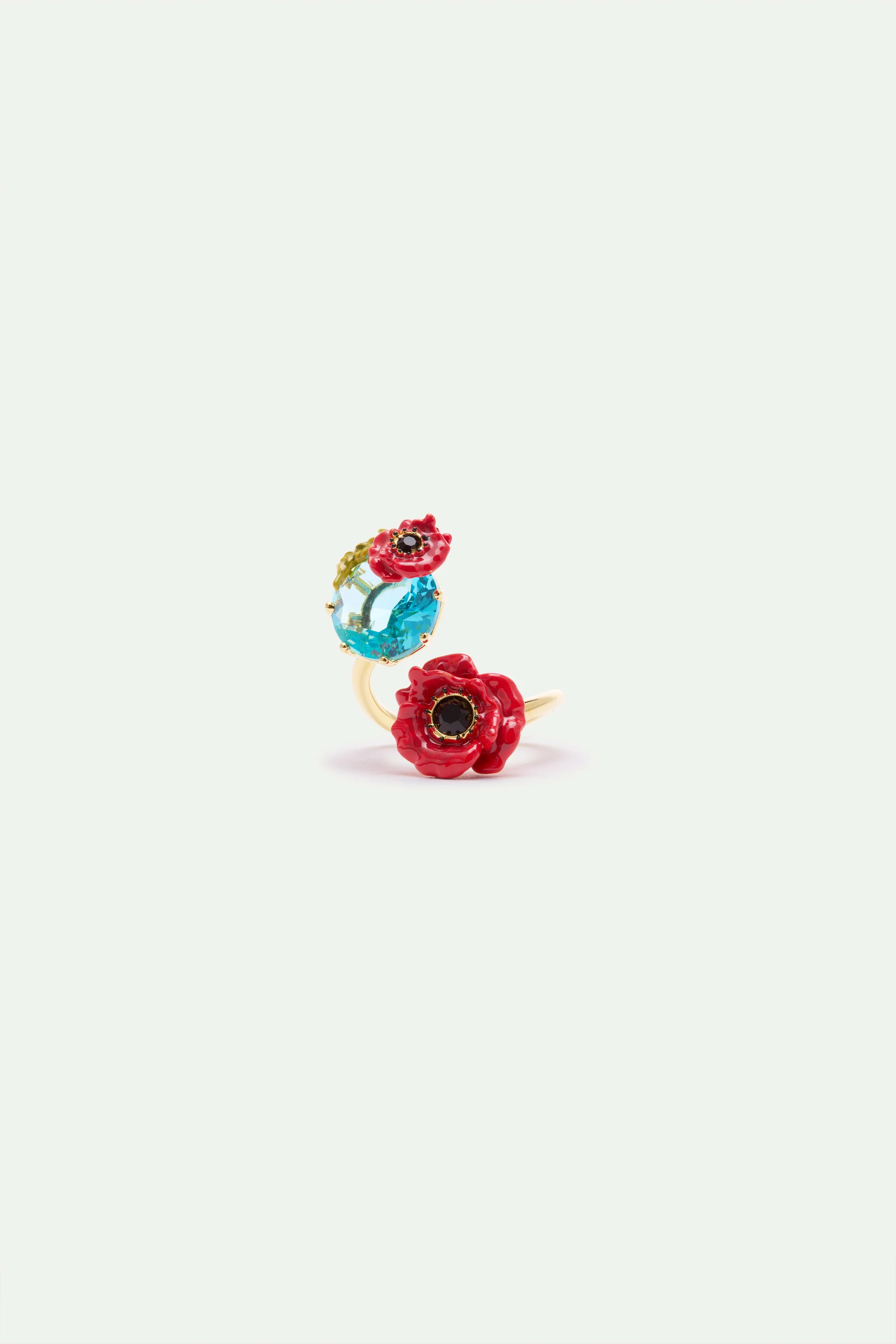 Adjustable Ring with Round Blue Stone and Poppies - Image 2