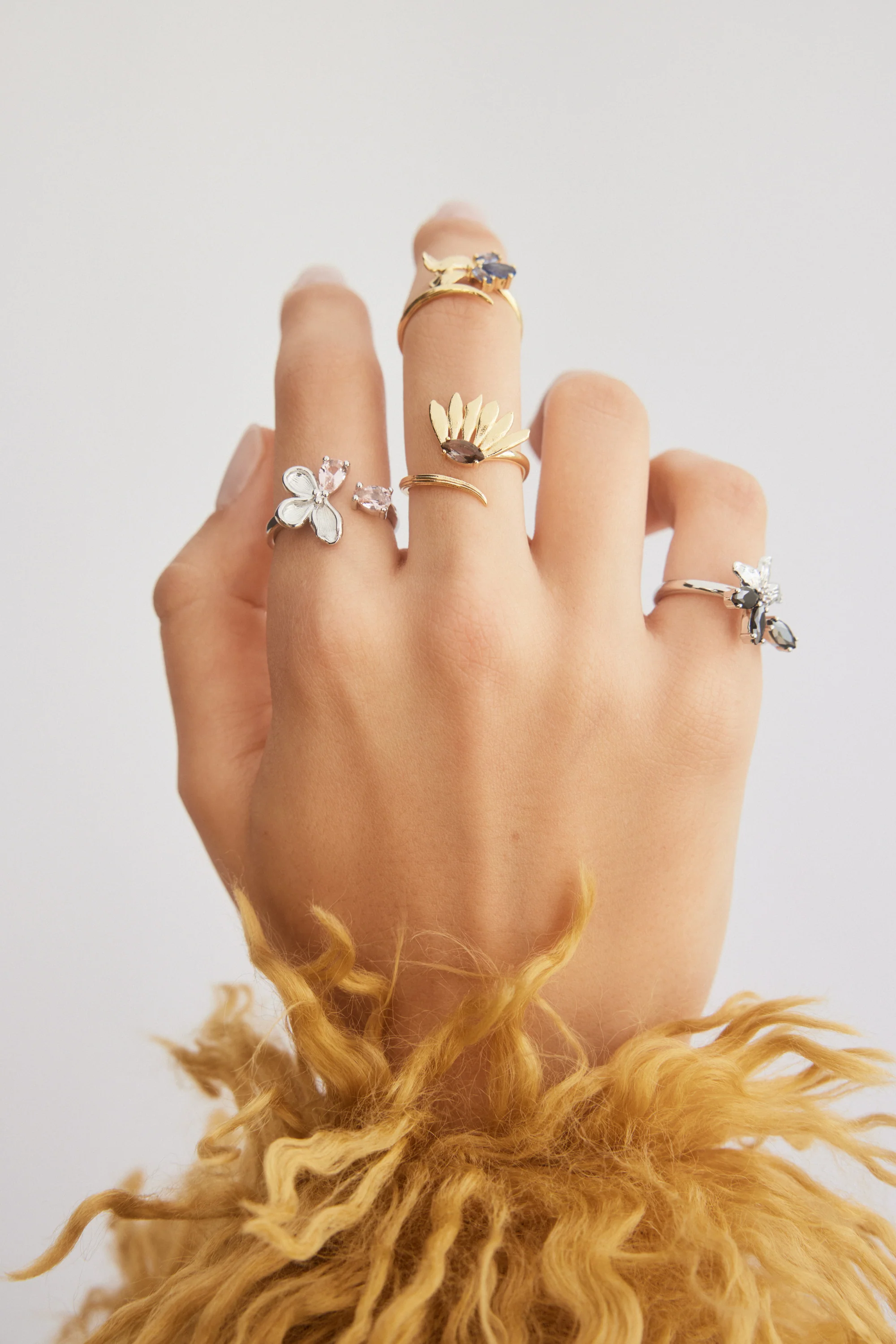 Adjustable Silver Ring with Cherry Blossom and Pink Stones - Image 3