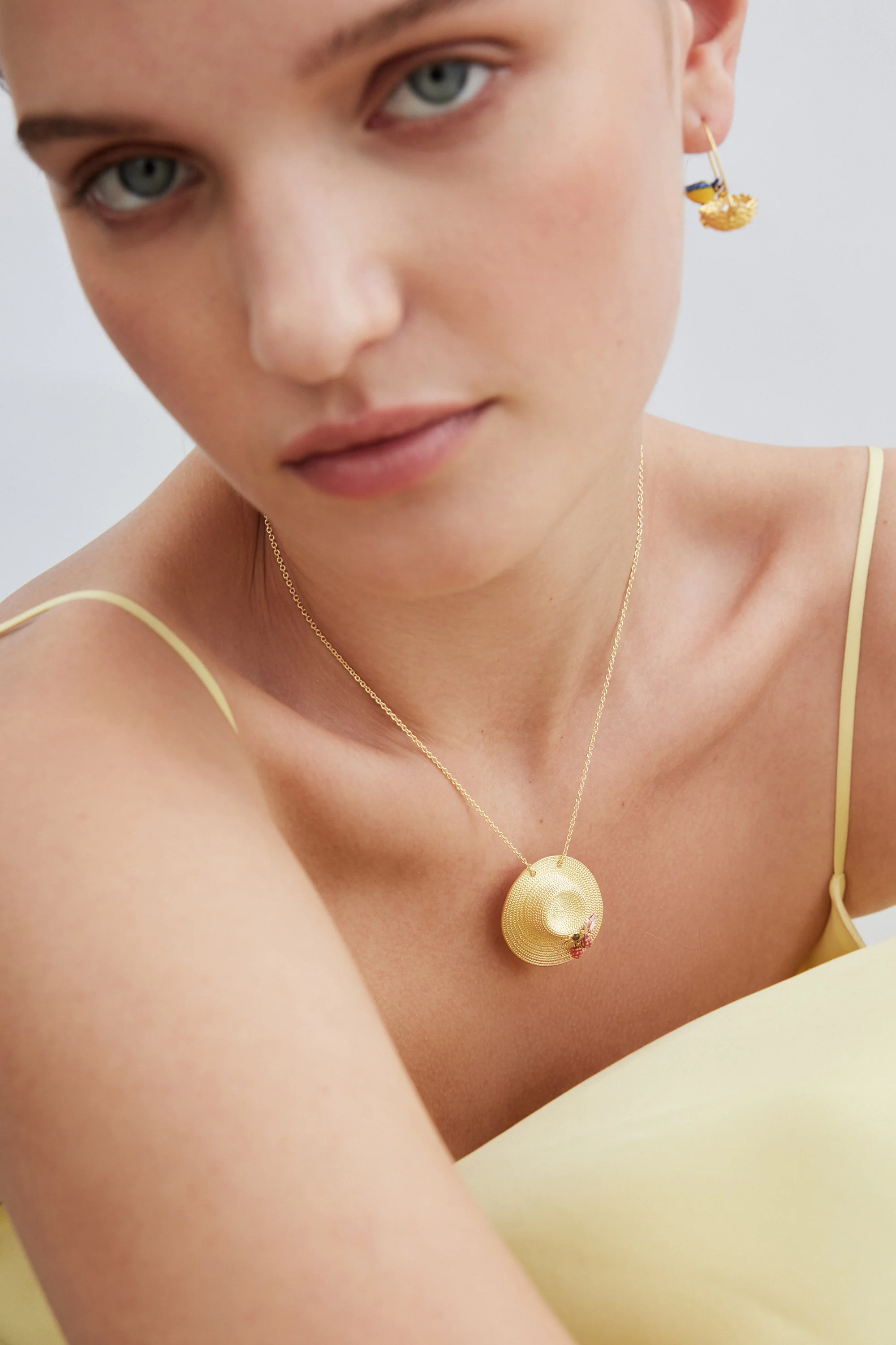 Asymmetrical Hook Earrings with Gold Nest and Blue and Yellow Tits - Image 4
