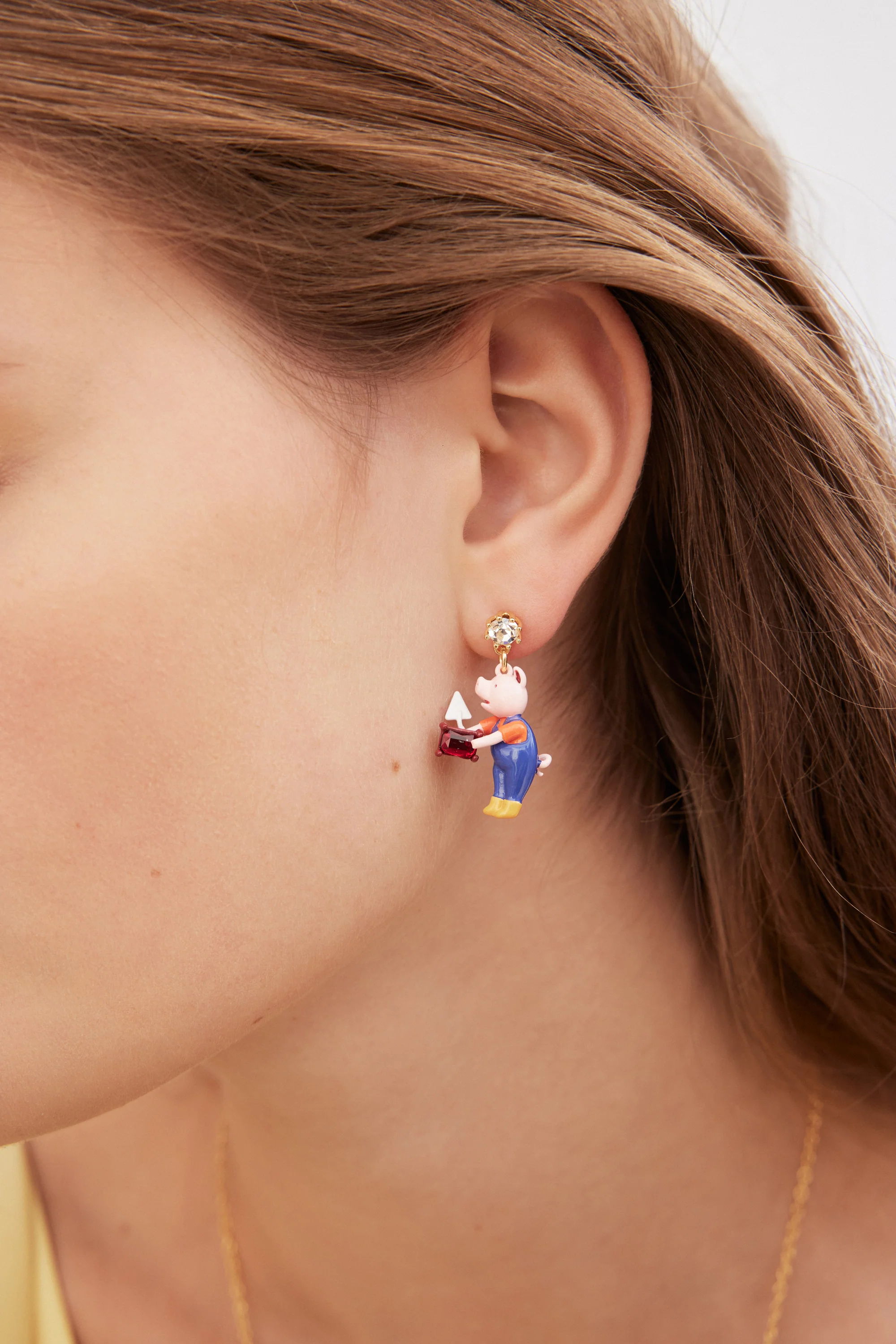 Asymmetrical Little Pigs Clip Earrings, Faceted Crystal - Image 3