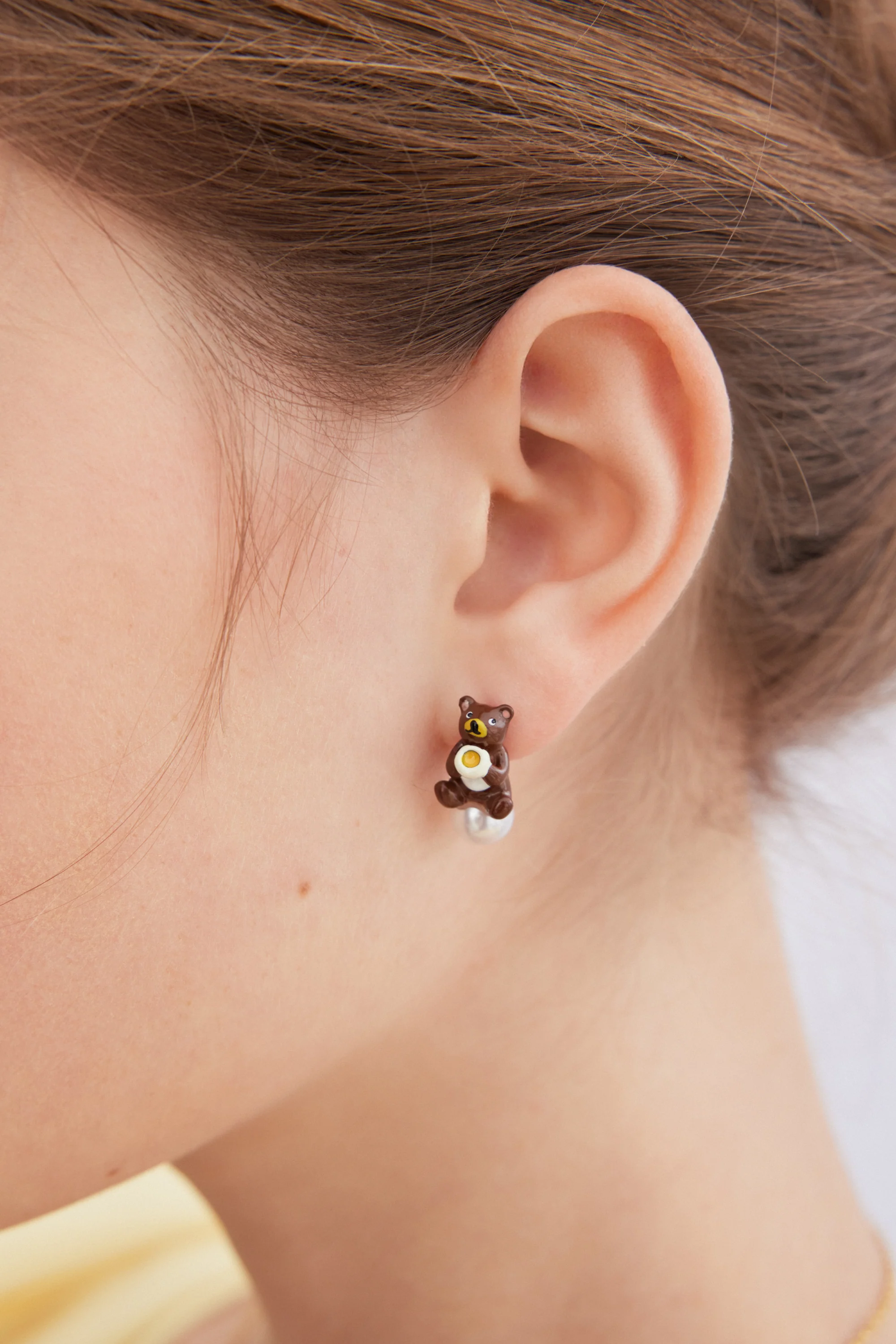 Asymmetrical Clip Earrings with Goldilocks and Bear, Faceted Crystal - Image 3