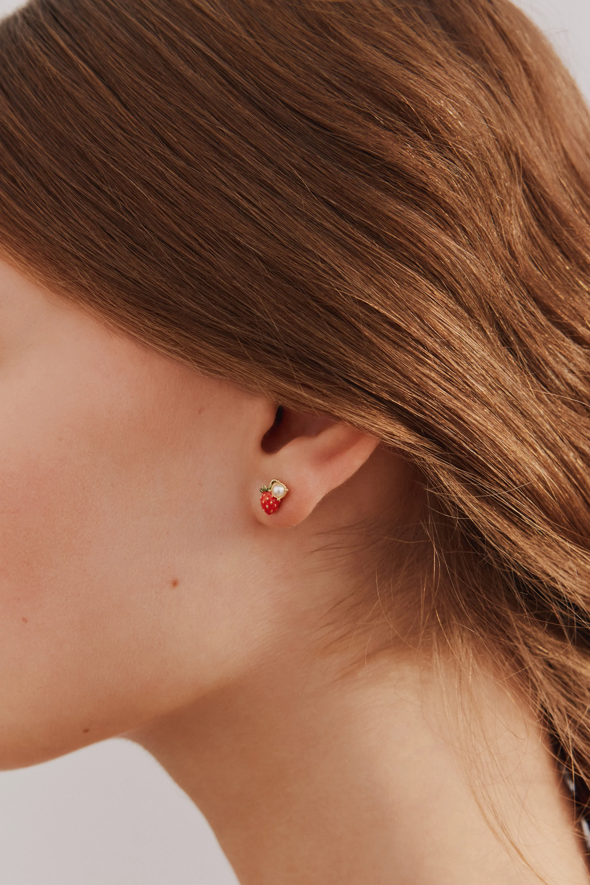 Asymmetrical Wild Strawberry and Pink Flower Post Earrings - Image 5