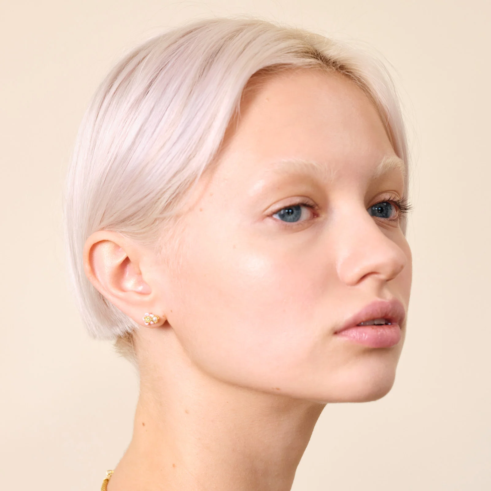 Asymmetrical Wild Strawberry and Pink Flower Post Earrings - Image 6