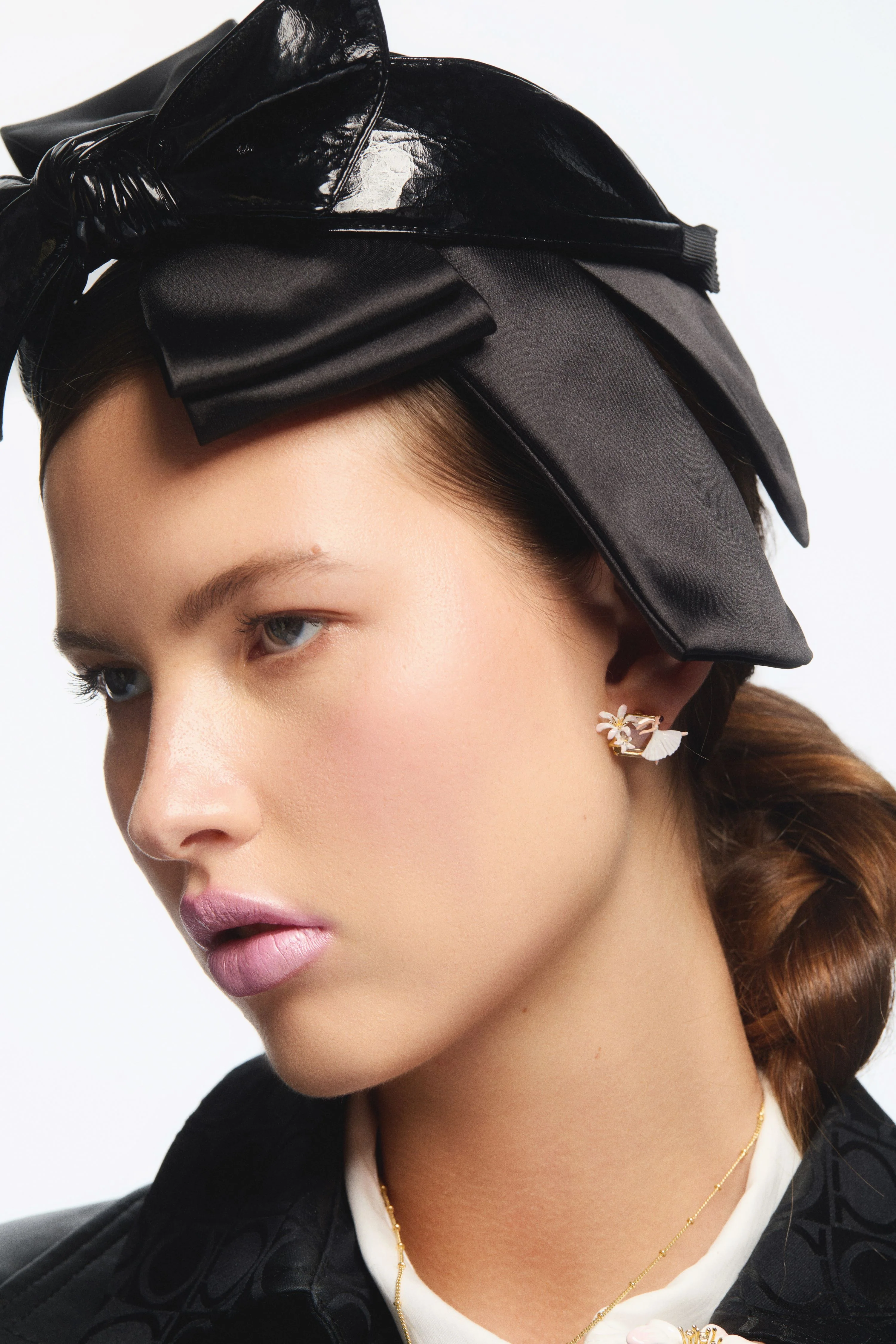 Ballerina and White Lily Faceted Stone Sleeper Earrings - Image 4