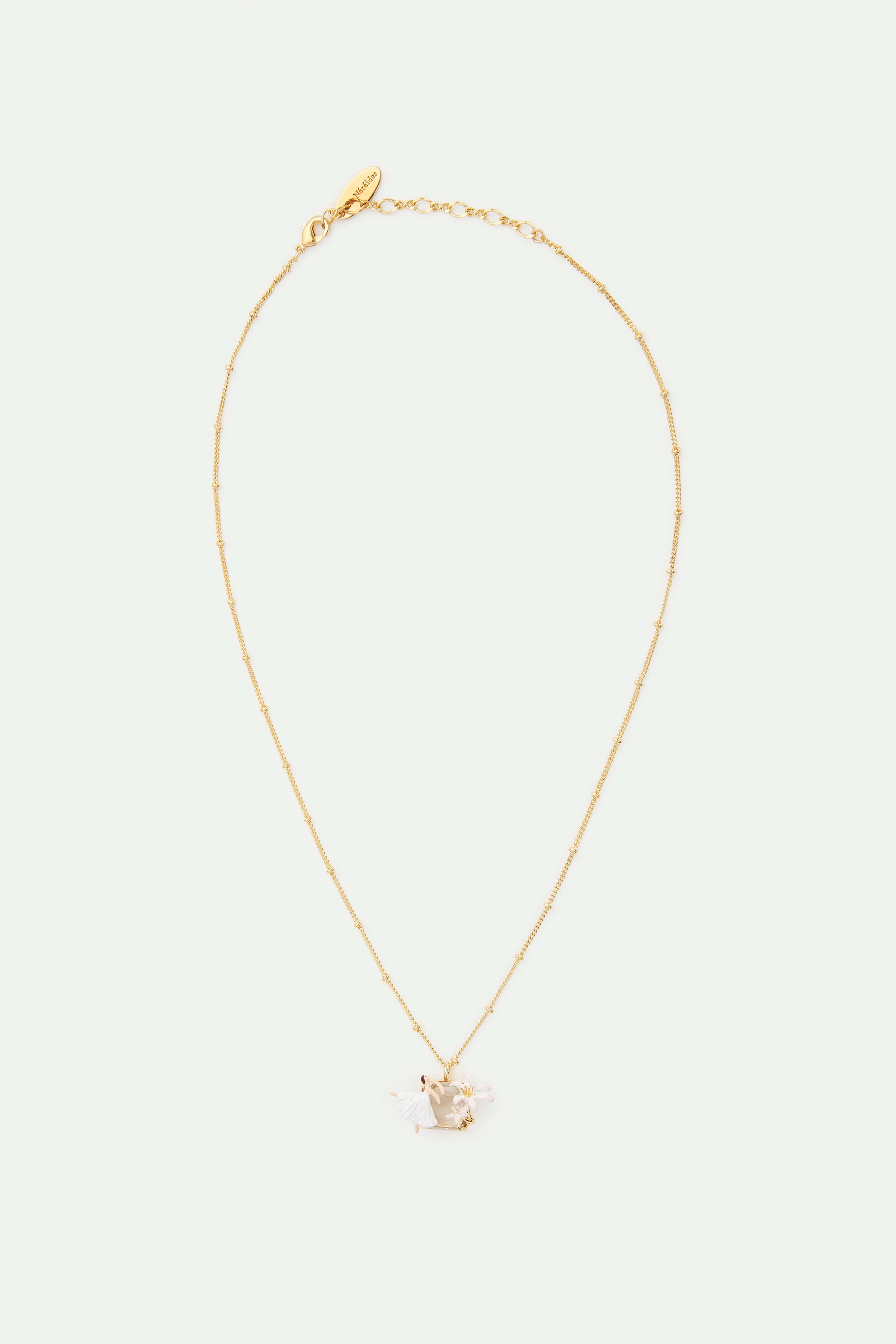 Ballerina, Lily Flower and Faceted Stone Pendant Necklace - Image 3