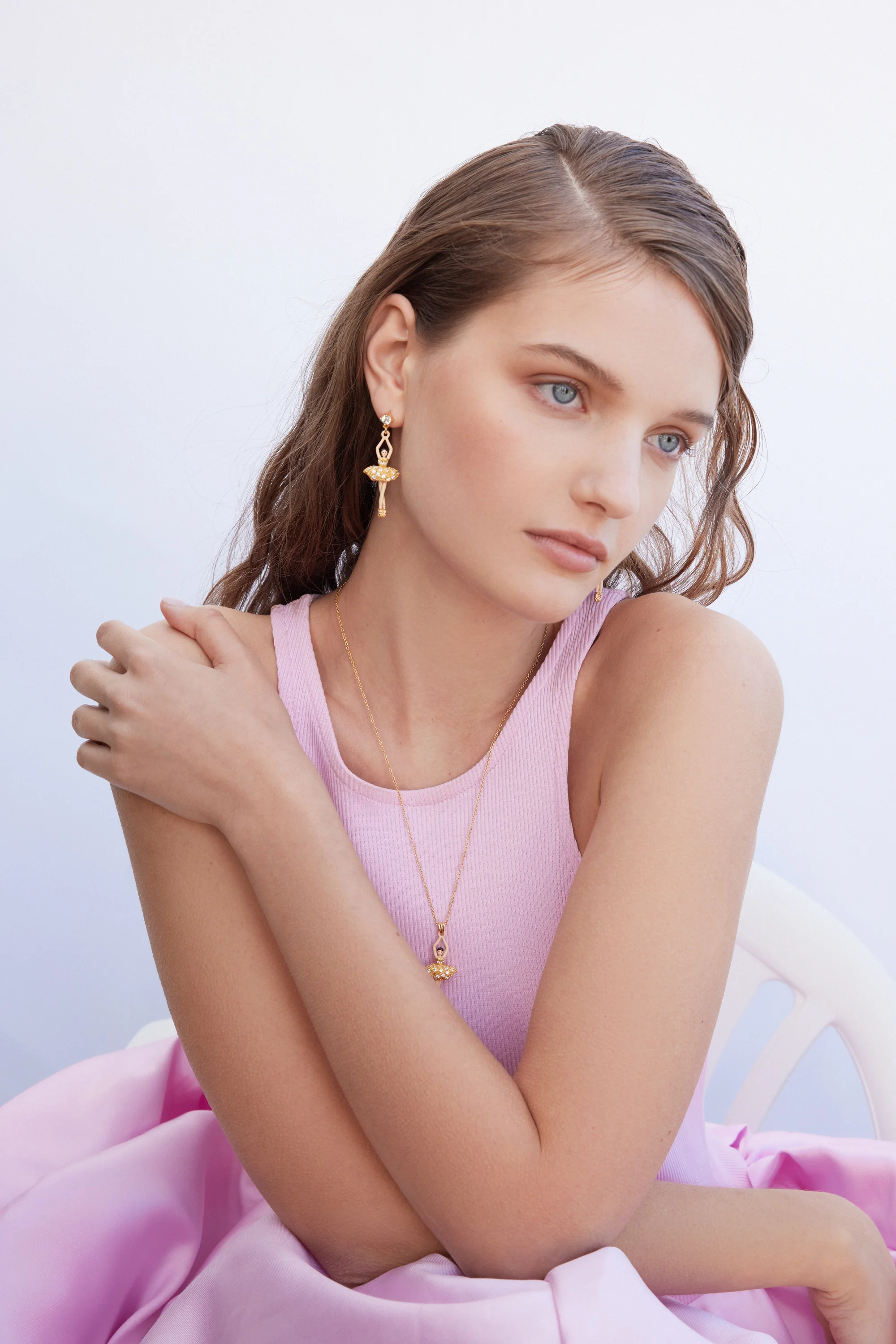Ballerina Necklace with Gold Beads and Crystals - Image 5