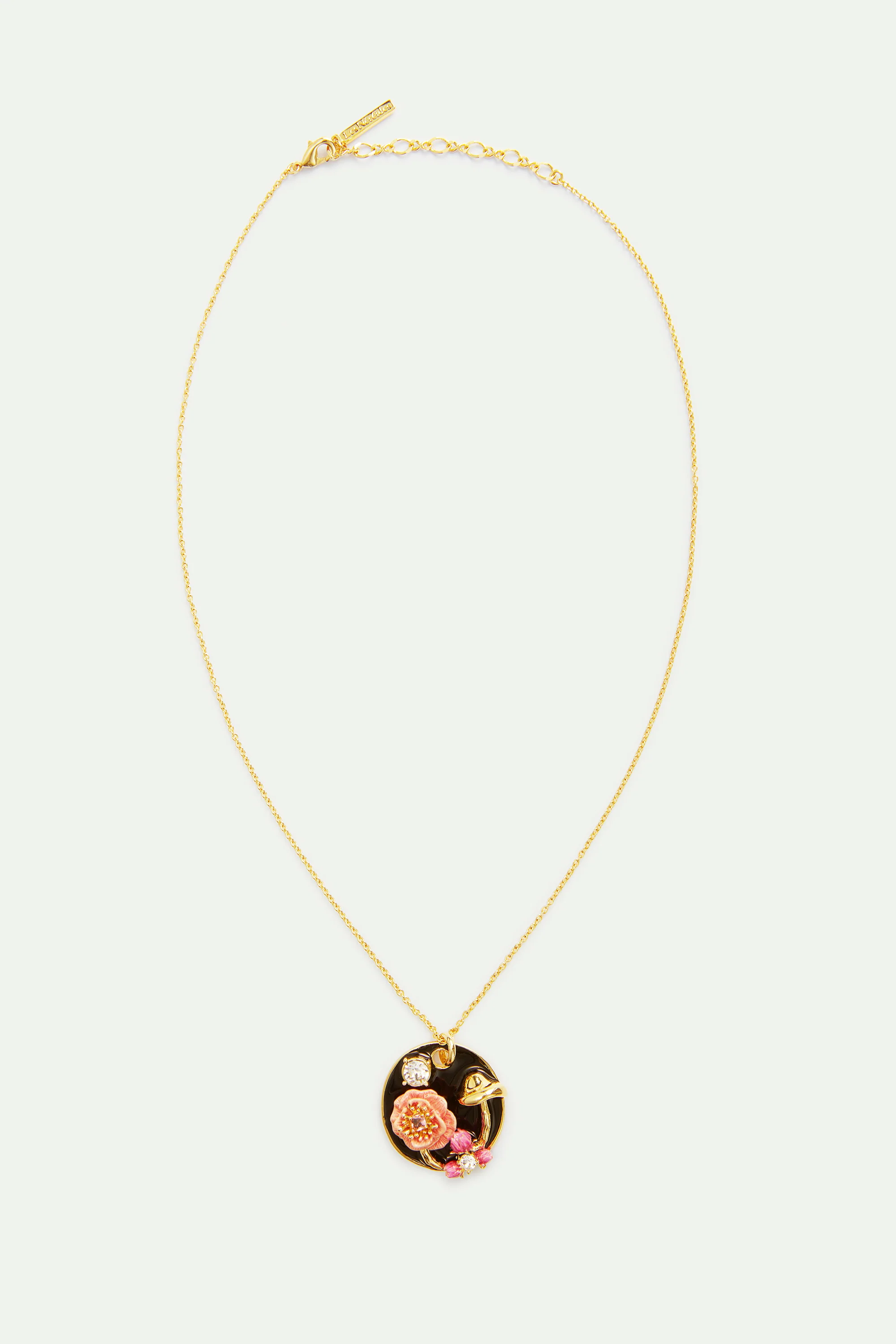 Black Medallion Pendant Necklace with Mushroom, Anemone and Crystals - Image 3