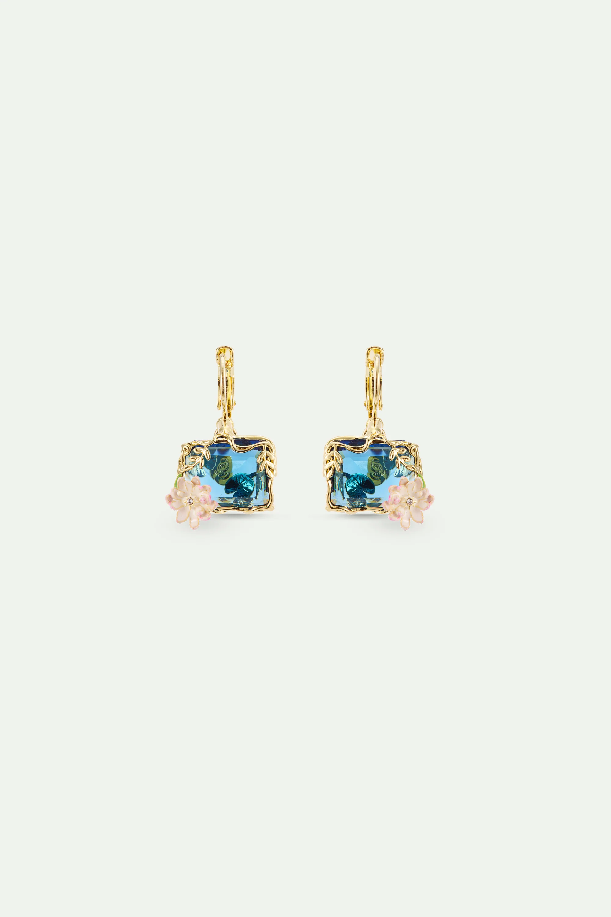 Blue and Pink Water Lily Pond Sleeper Earrings