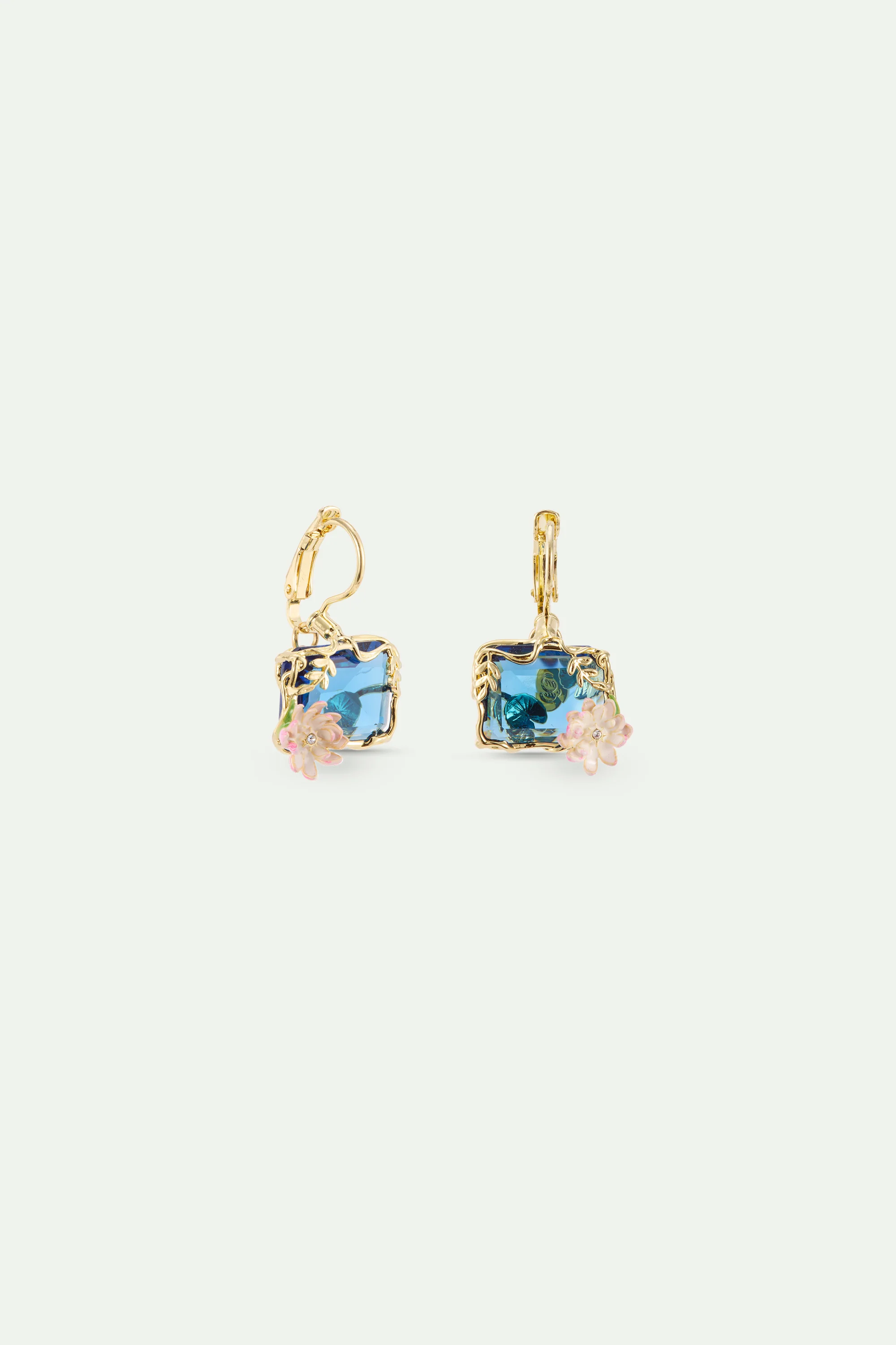 Blue and Pink Water Lily Pond Sleeper Earrings - Image 2