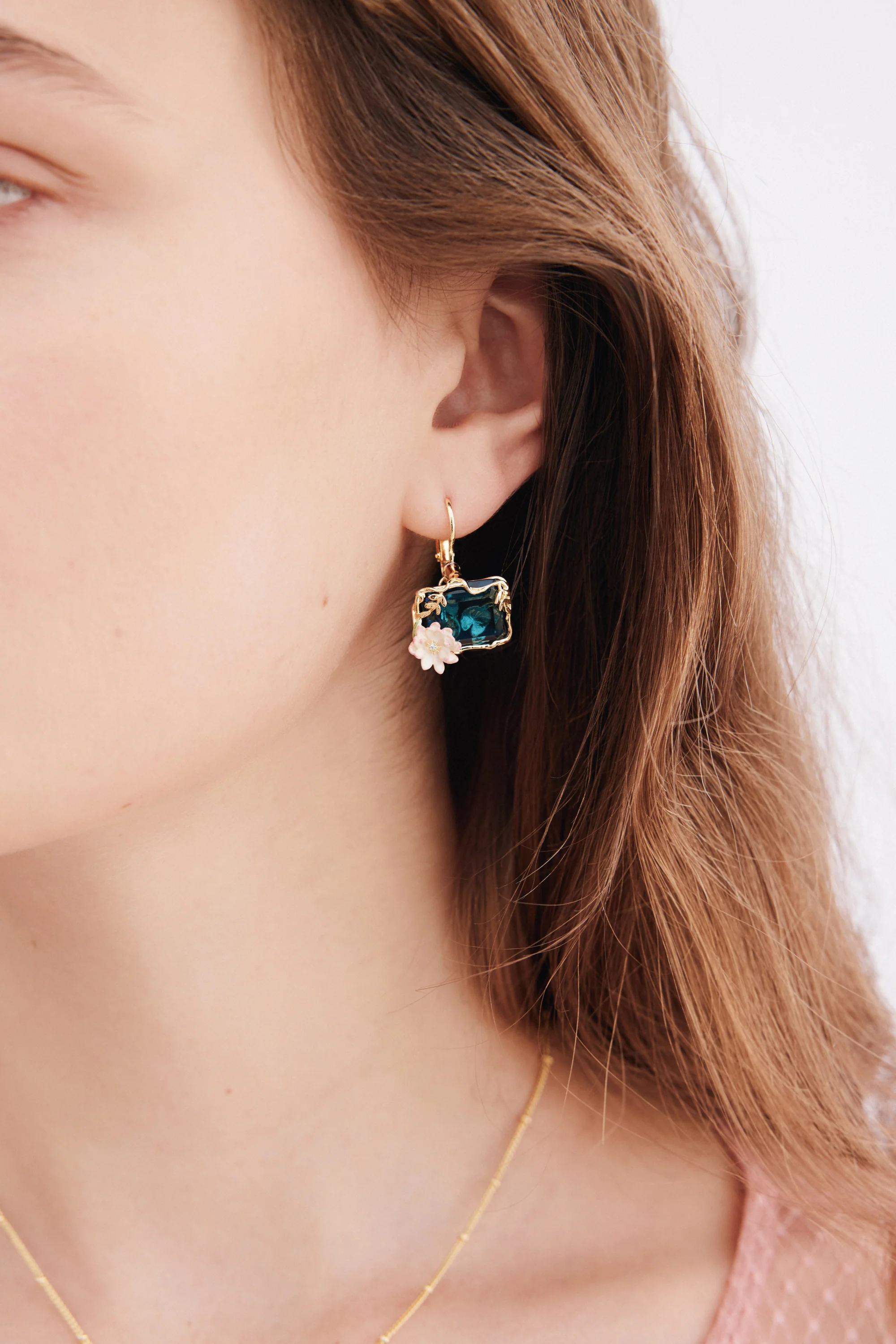 Blue and Pink Water Lily Pond Sleeper Earrings - Image 3