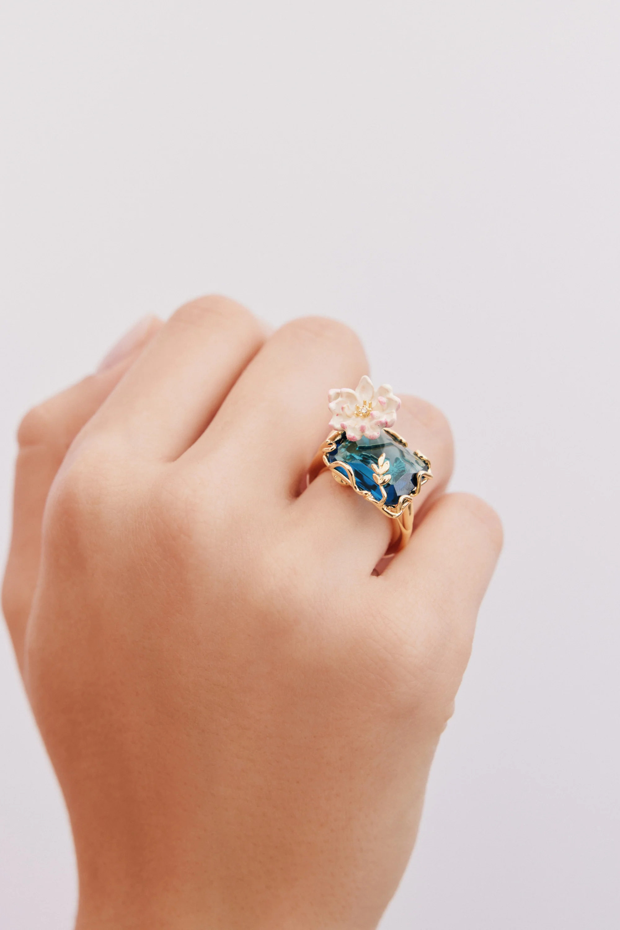 Blue and Pink Water Lily Pond Ring - Image 3
