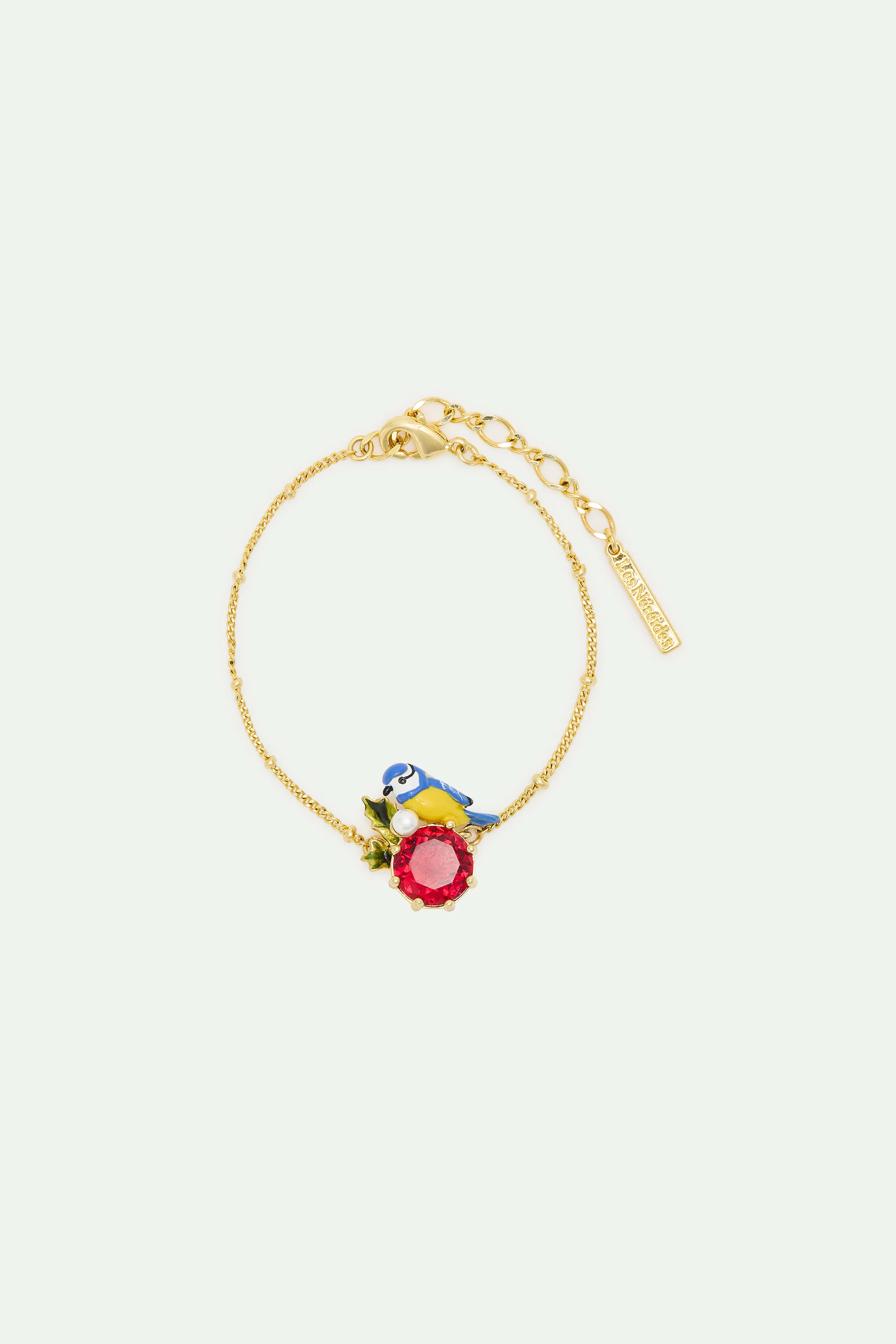 Blue Tit and Round Red Stone Fine Bracelet