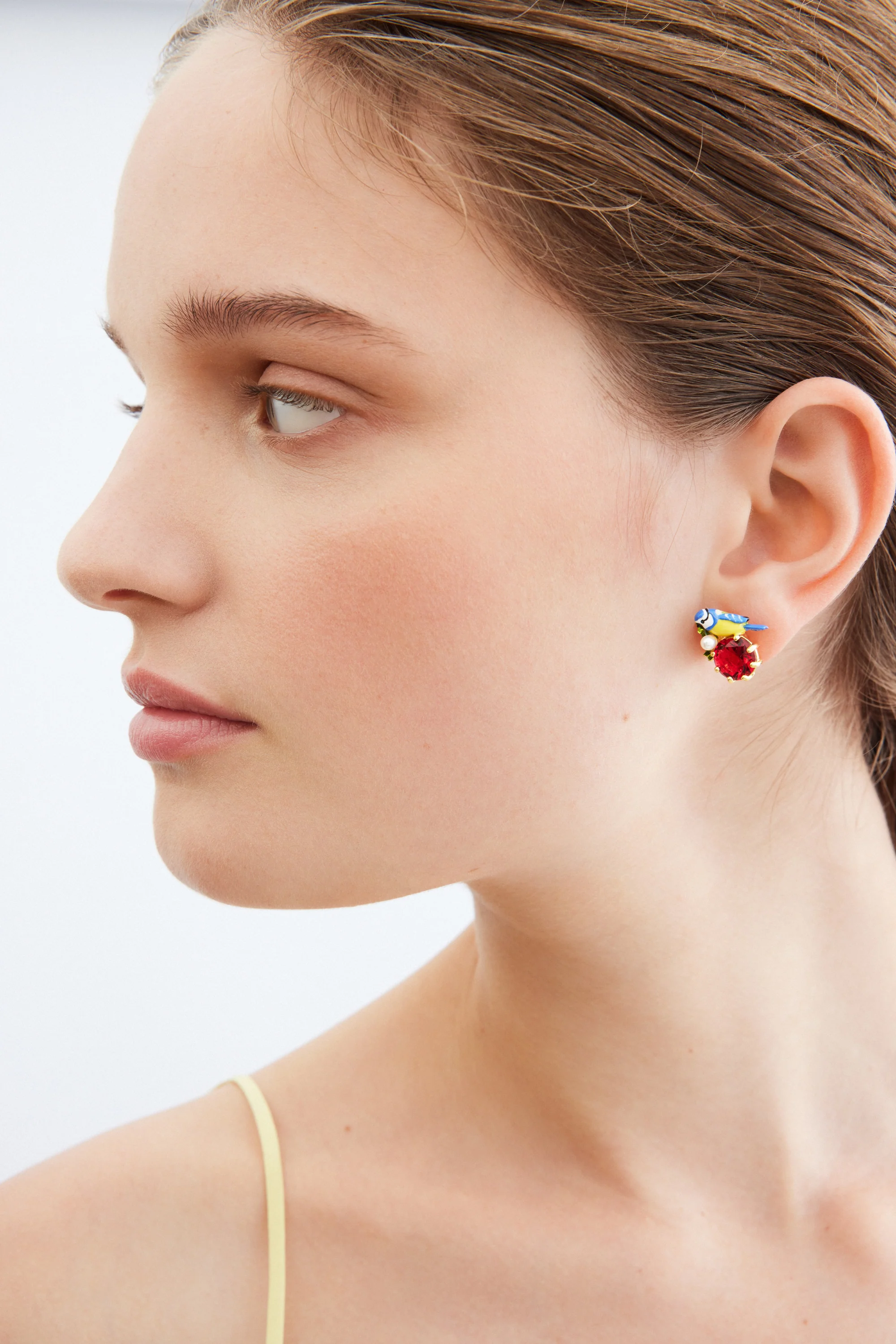 Blue Tit and Round Red Stone Post Earrings - Image 3