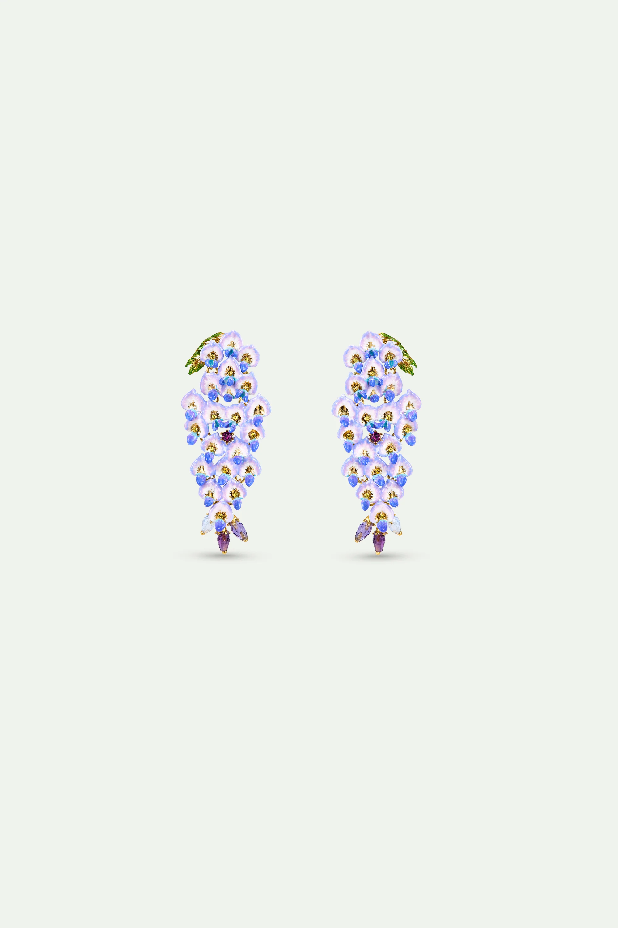 Blue Wisteria and Crystal Post Earrings