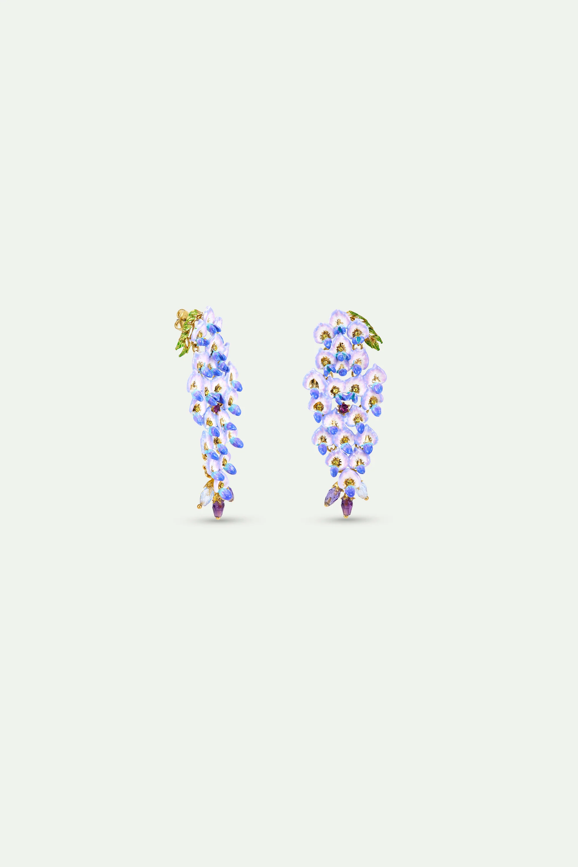 Blue Wisteria and Crystal Post Earrings - Image 2