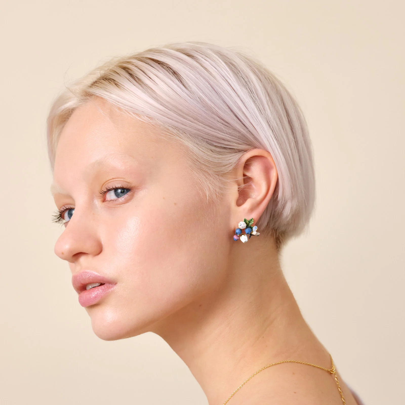 Blueberry, White Flower and Firefly Post Earrings - Image 4