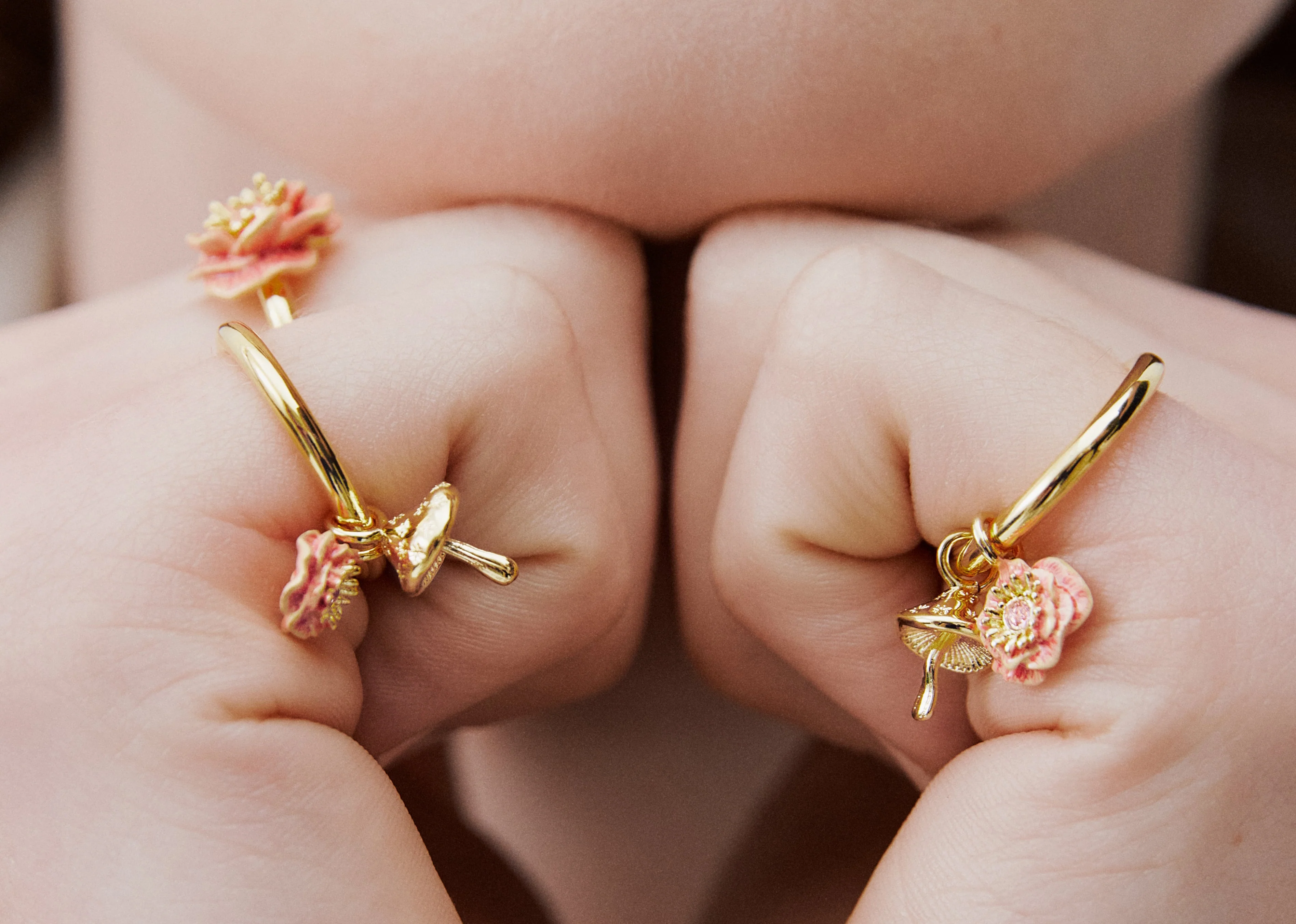 Charm Ring with Pink Anemone and Gold Mushroom - Image 3