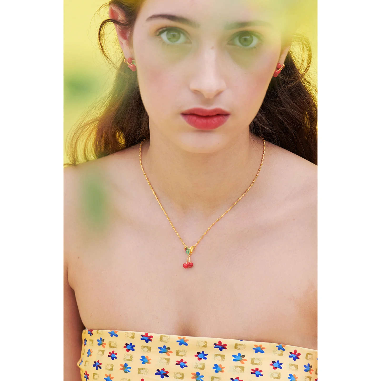 Cherries and Leaves Pendant Necklace - Image 3