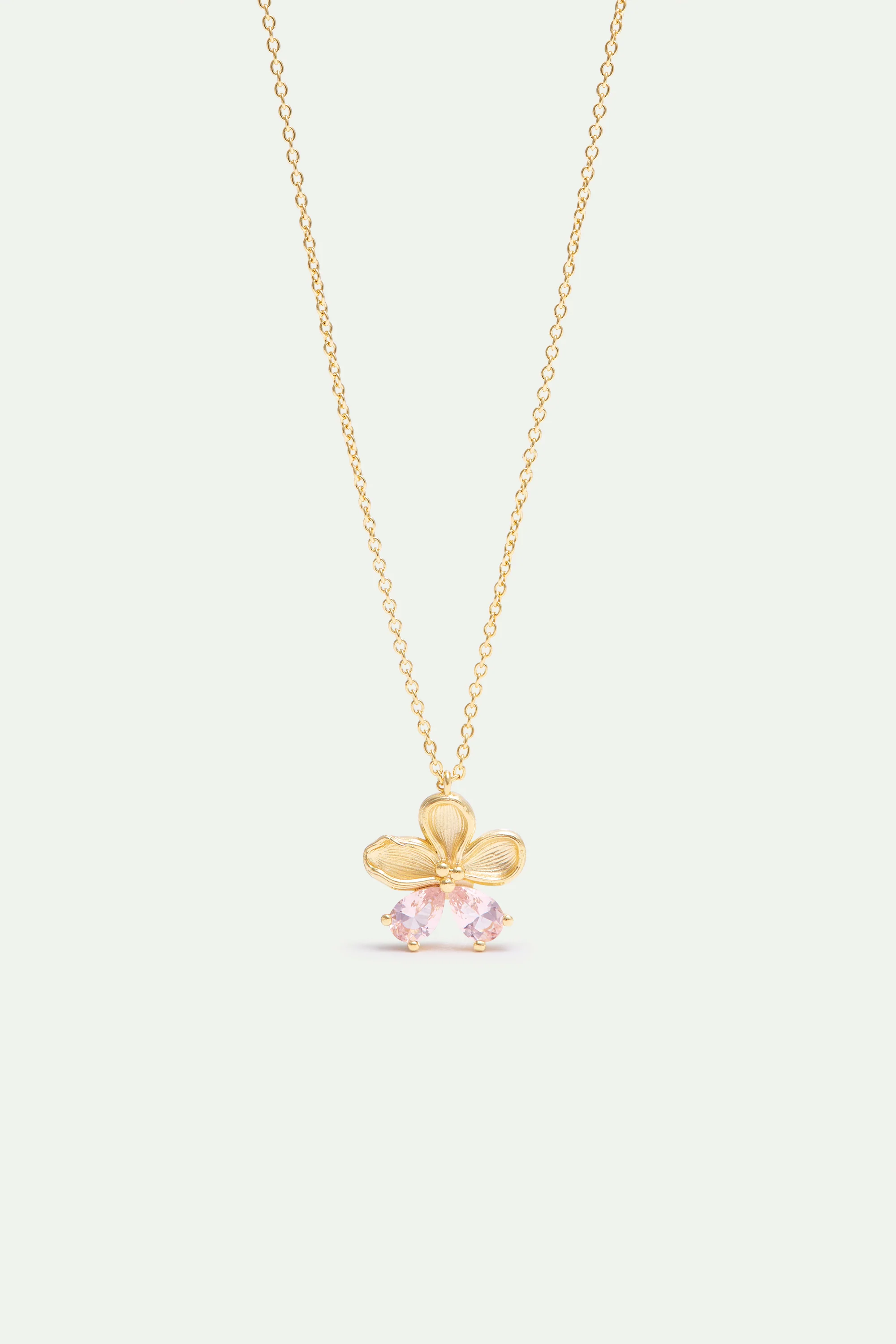 Cherry Blossom and Pink Stones Golden Pendant Necklace