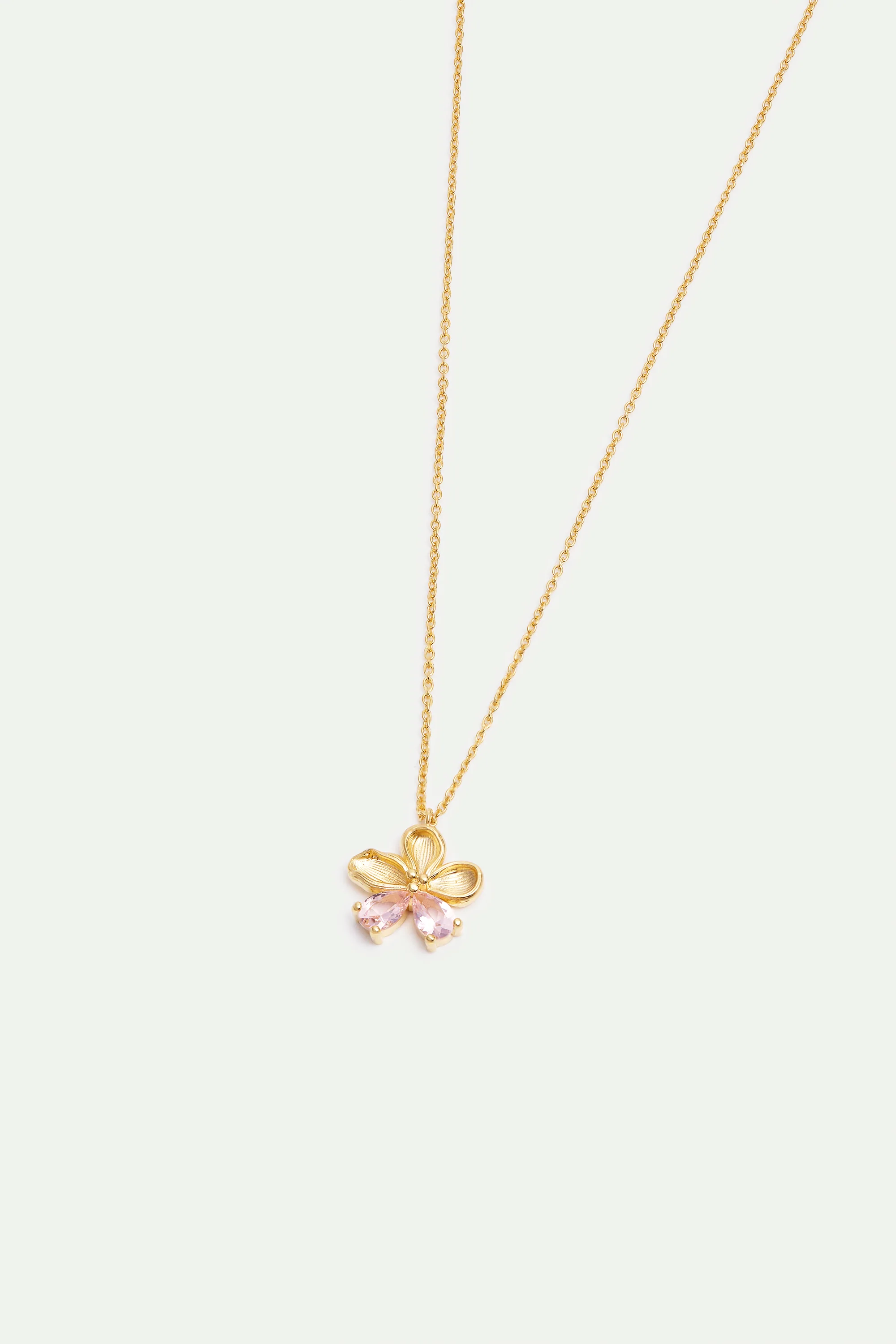 Cherry Blossom and Pink Stones Golden Pendant Necklace - Image 2