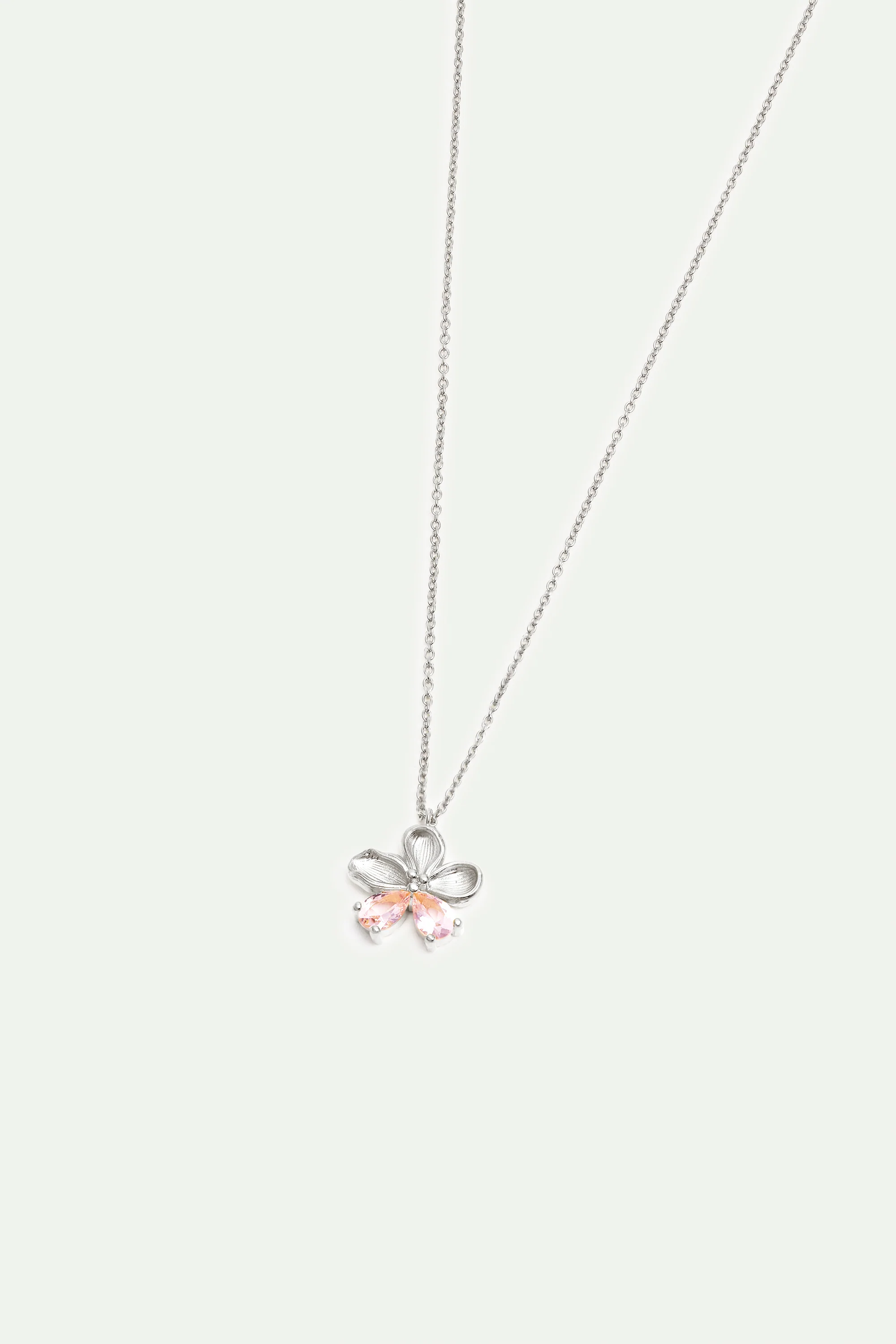 Cherry Blossom and Pink Stones Silver Pendant Necklace - Image 2