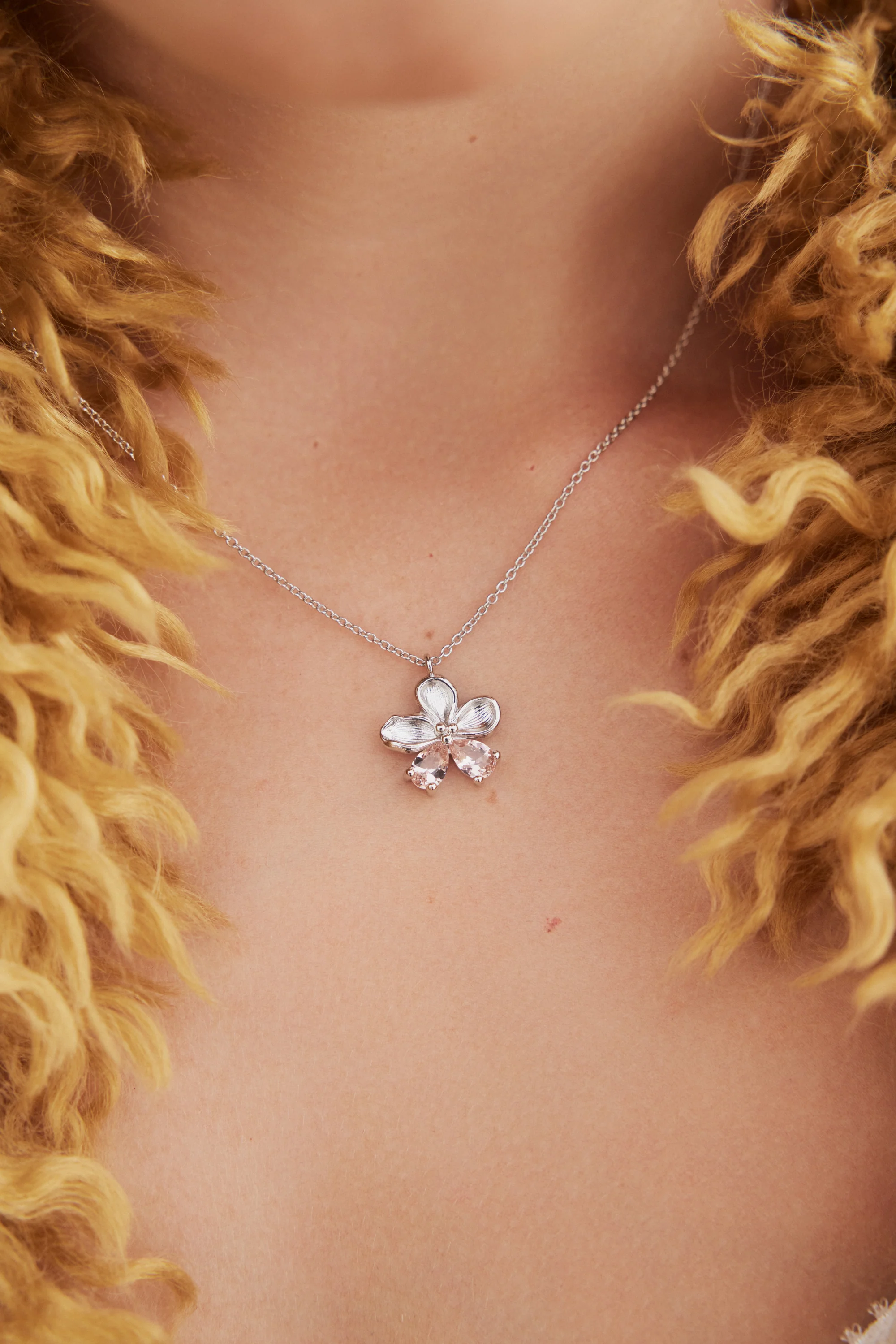 Cherry Blossom and Pink Stones Silver Pendant Necklace - Image 4