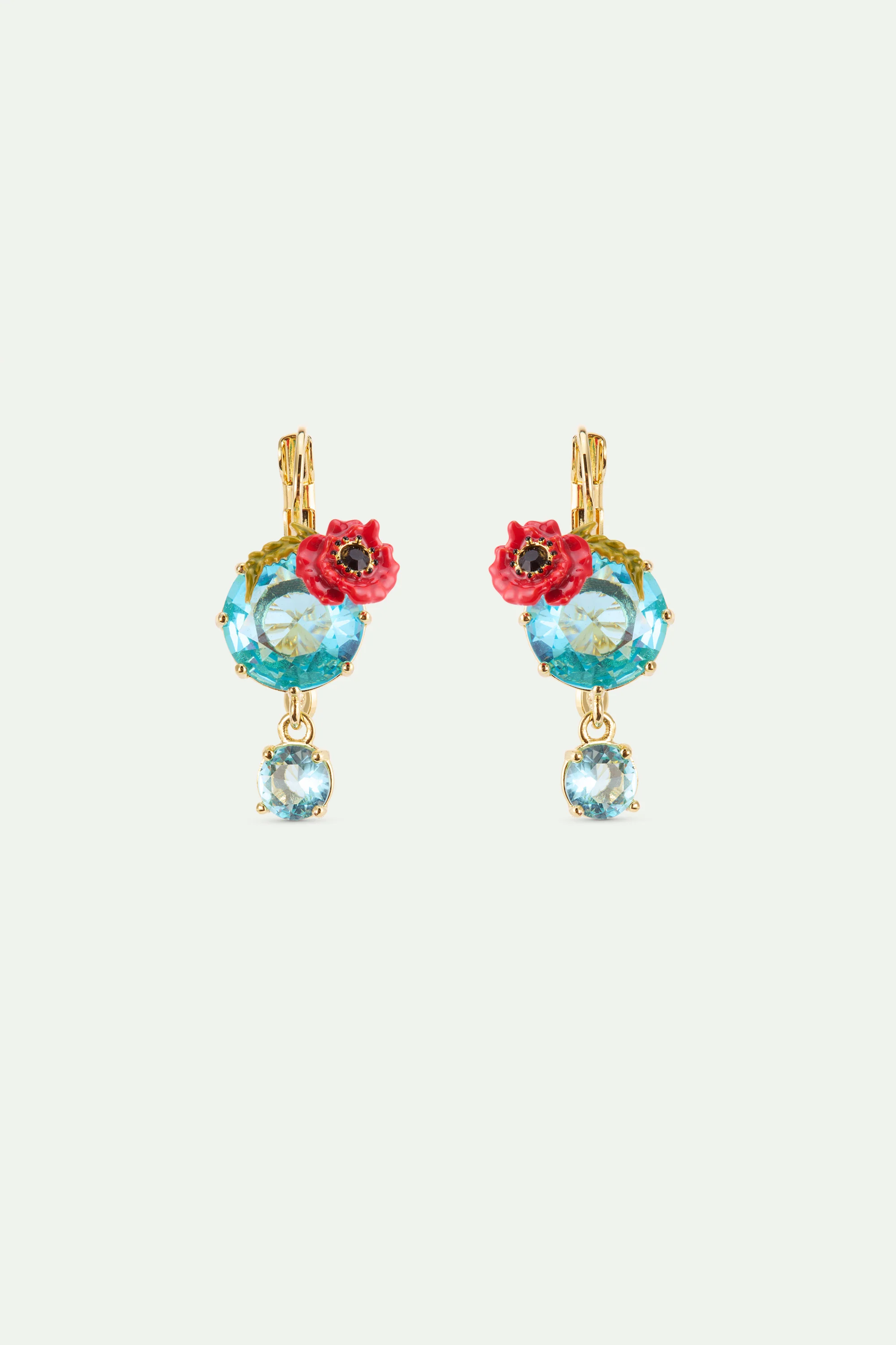 Clip-on Earrings with Round Blue Stones and Poppies