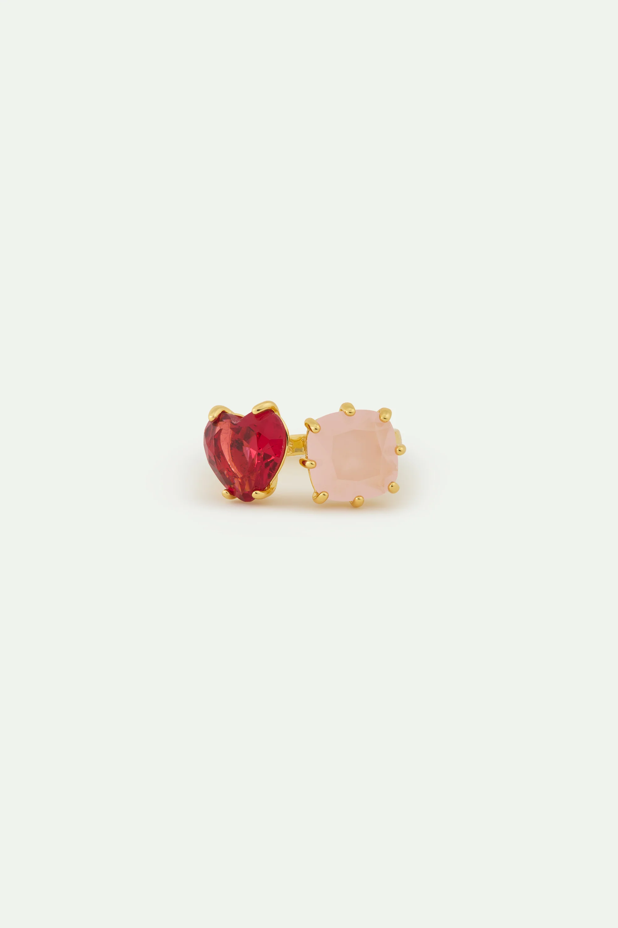 Dark Pink and Light Pink Diamantine You and Me Adjustable Ring with Heart-Shaped and Square Stones - Image 2