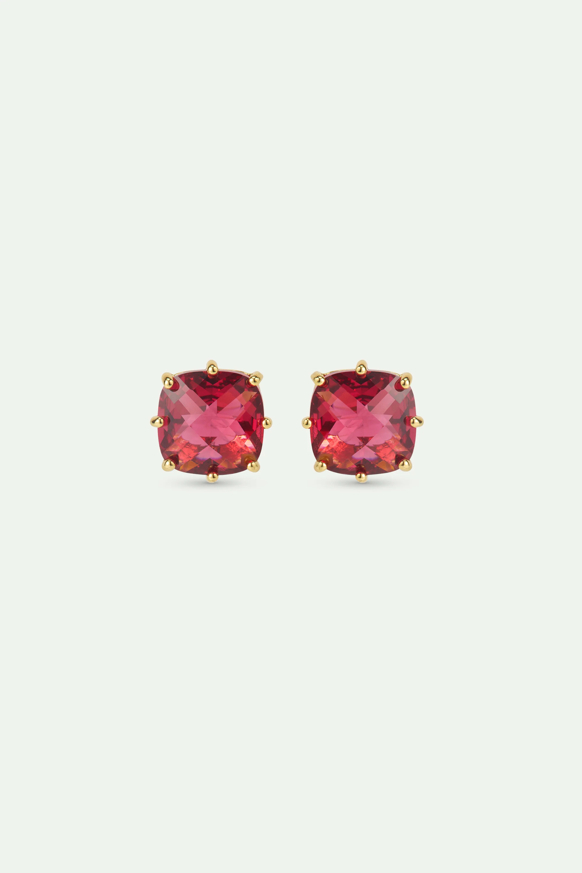 Dark Pink Diamantine Square Stone Post Earrings