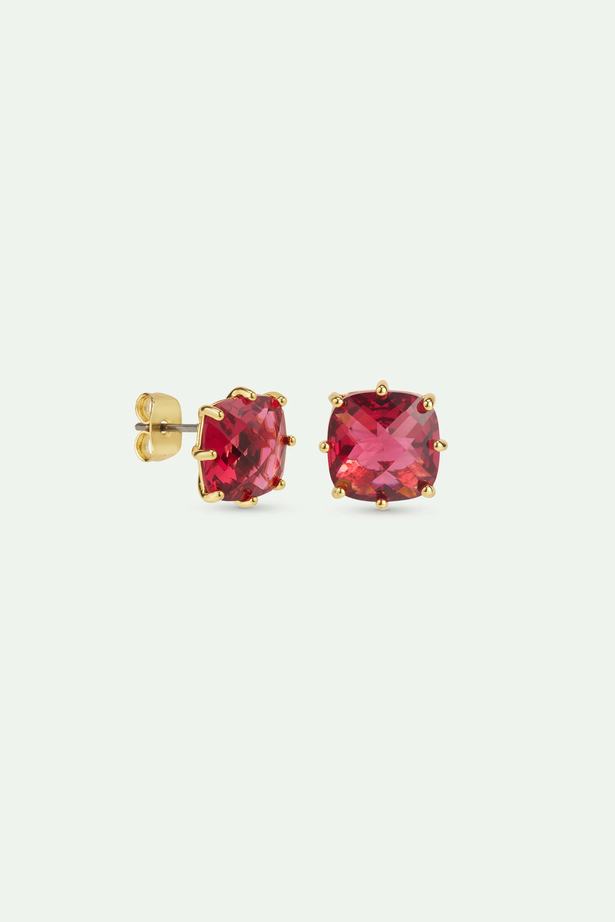 Dark Pink Diamantine Square Stone Post Earrings - Image 2