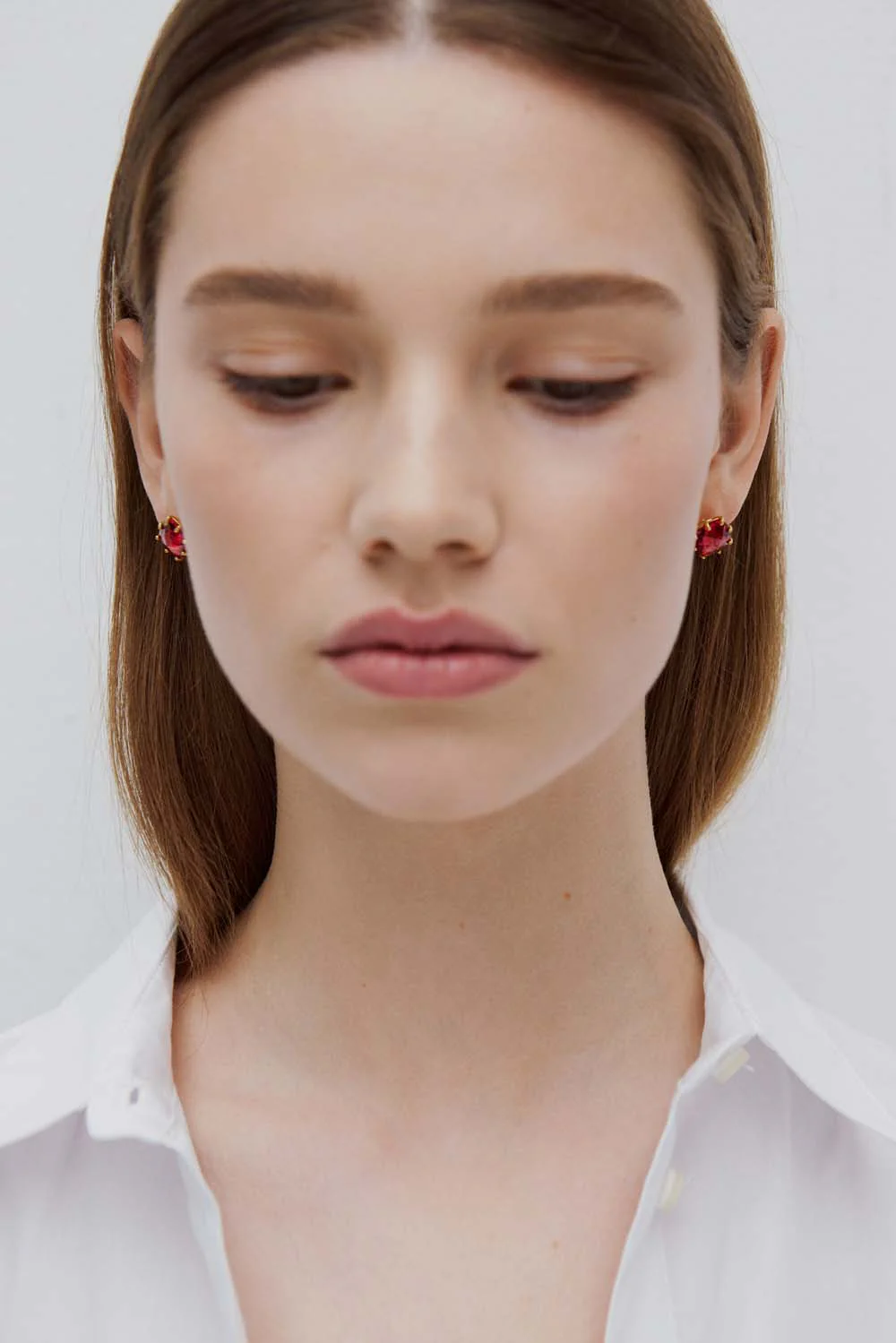 Dark Pink Diamantine Square Stone Post Earrings - Image 3