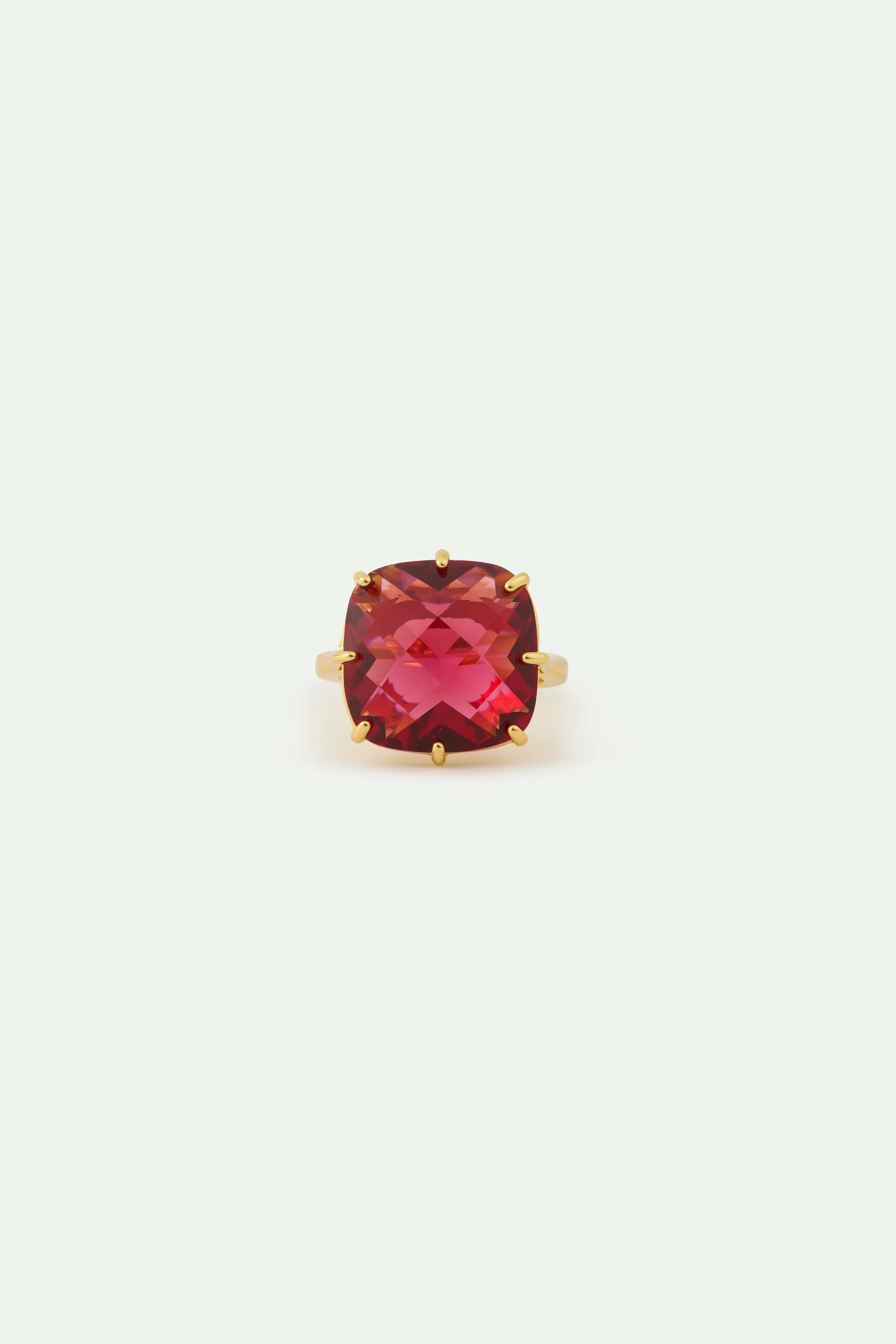 Dark Pink Diamantine Square Stone Solitaire Ring - Image 2
