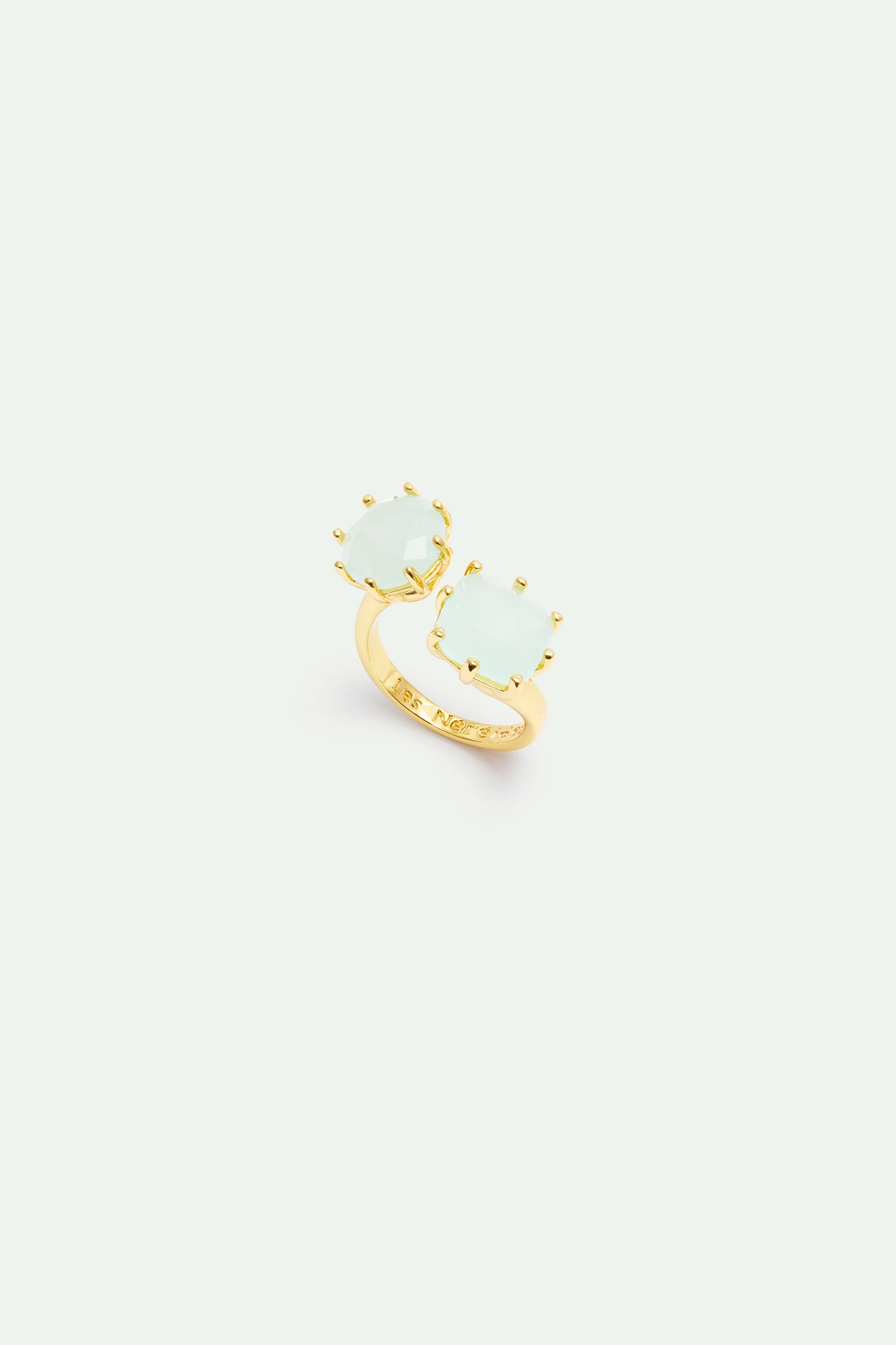 Diamantine Adjustable Ring with 2 Sea Green Stones