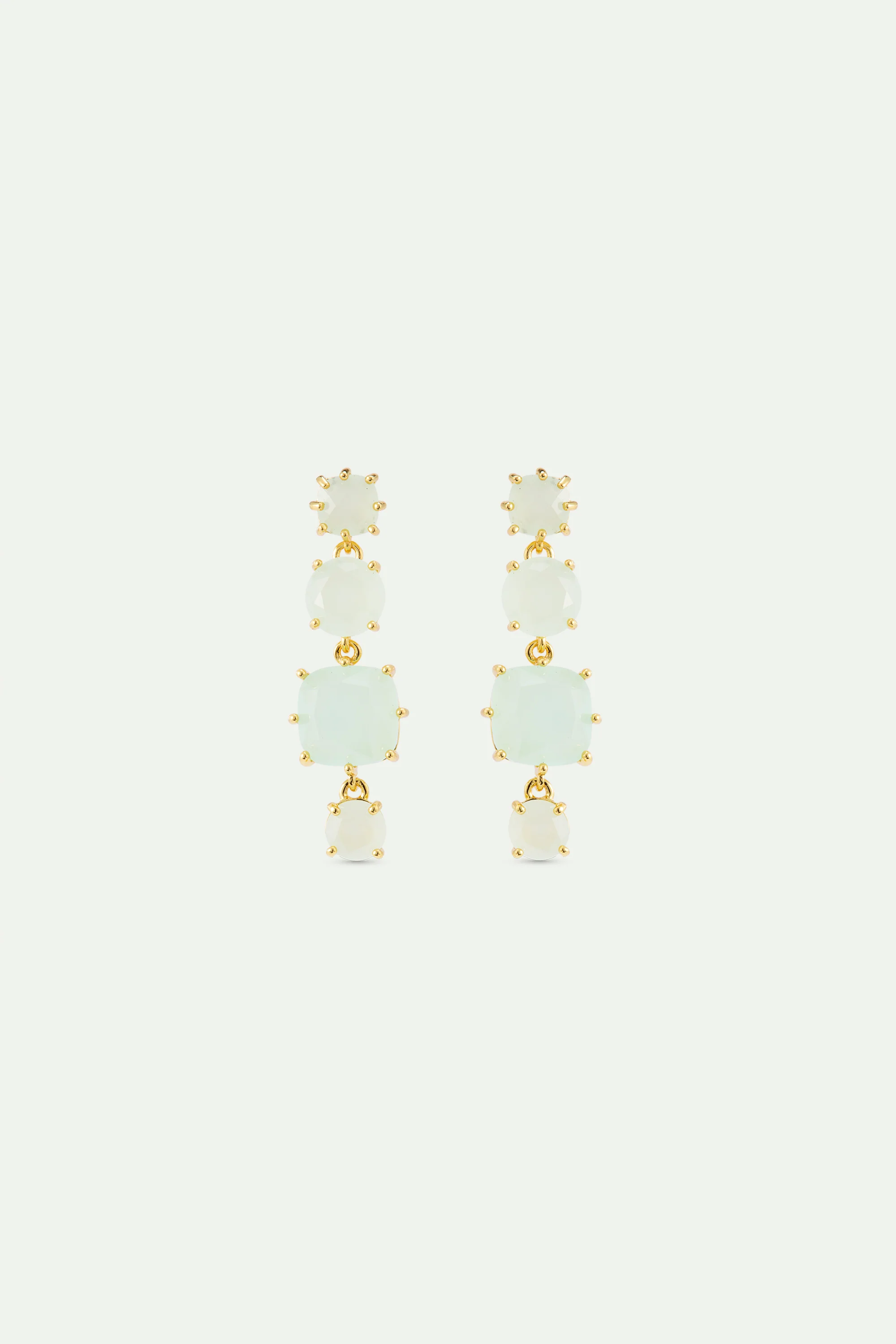 Diamantine Post Earrings with 4 Sea Green Stones