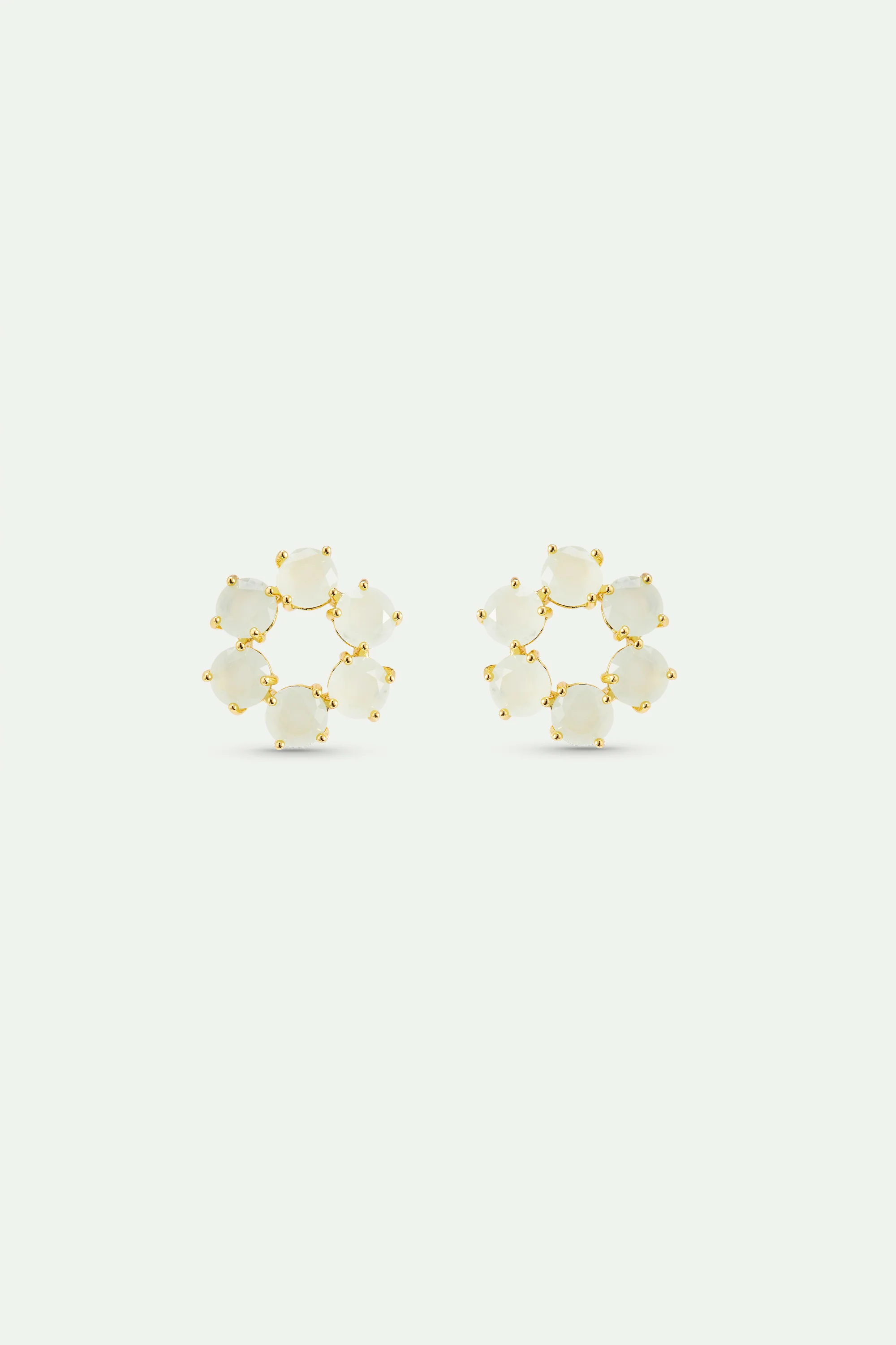 Diamantine Sleeper Earrings with 6 Sea Green Stones