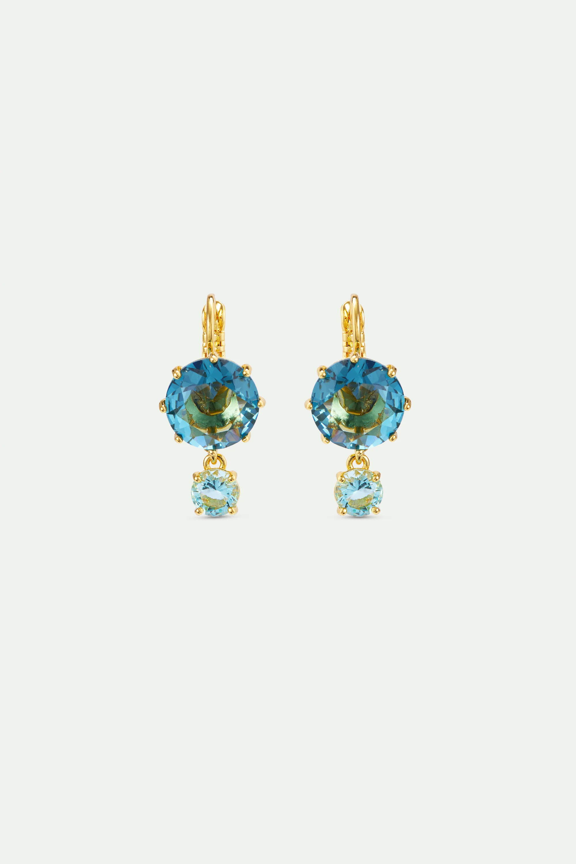 Diamantine Sleeper Earrings with Round Aqua Azzura Stones