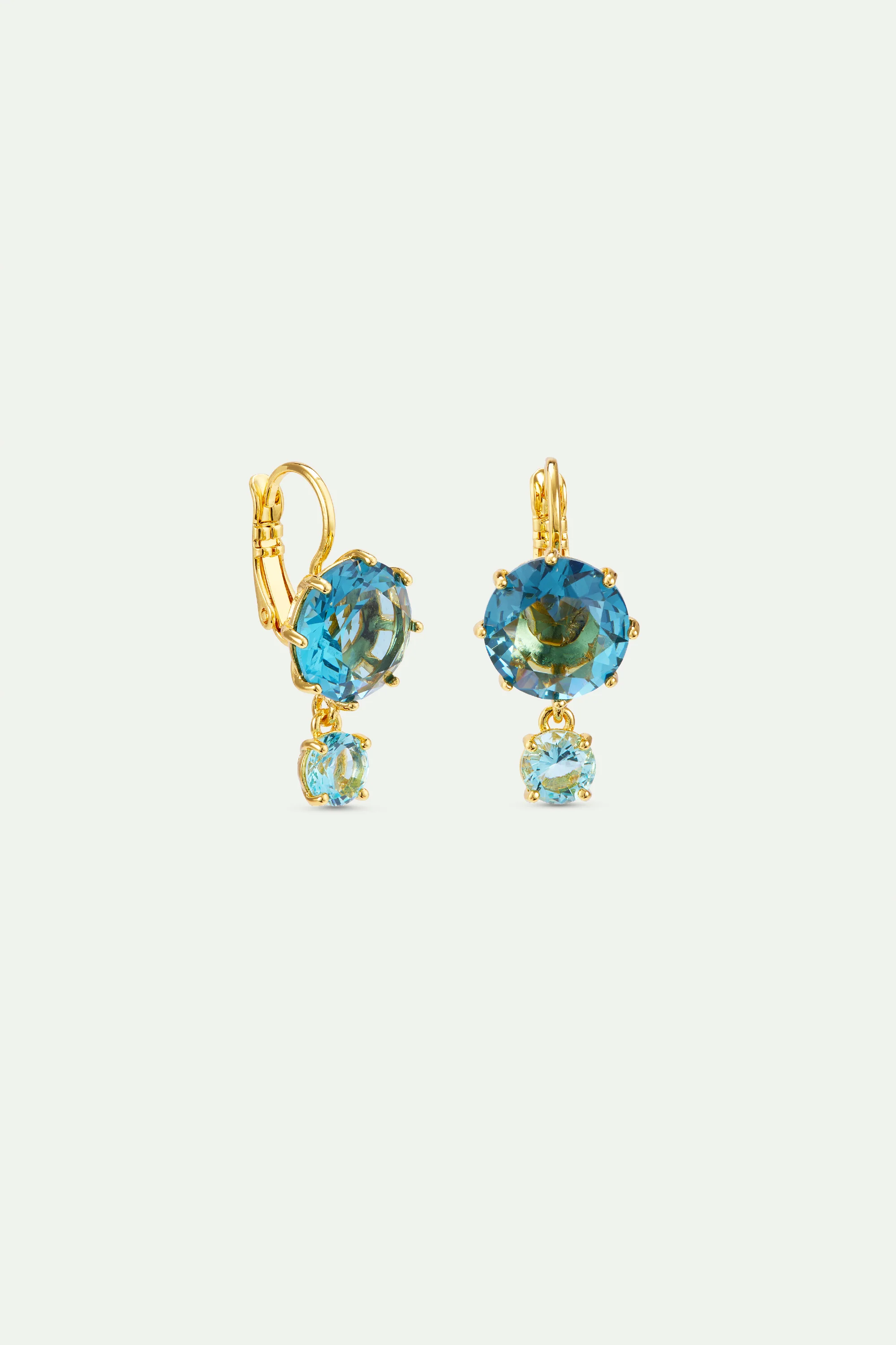 Diamantine Sleeper Earrings with Round Aqua Azzura Stones - Image 2