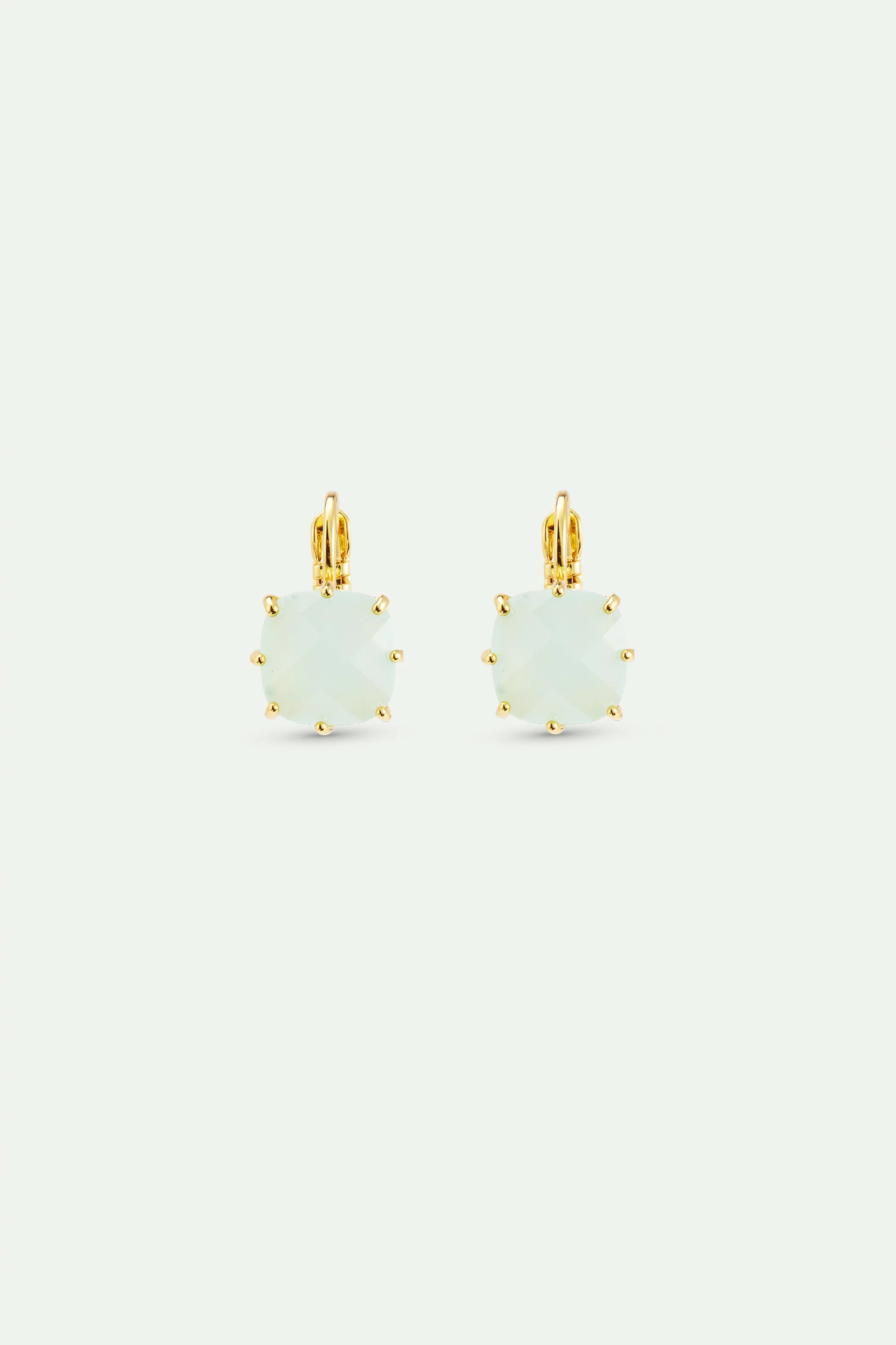 Diamantine Sleeper Earrings with Square Sea Green Stones
