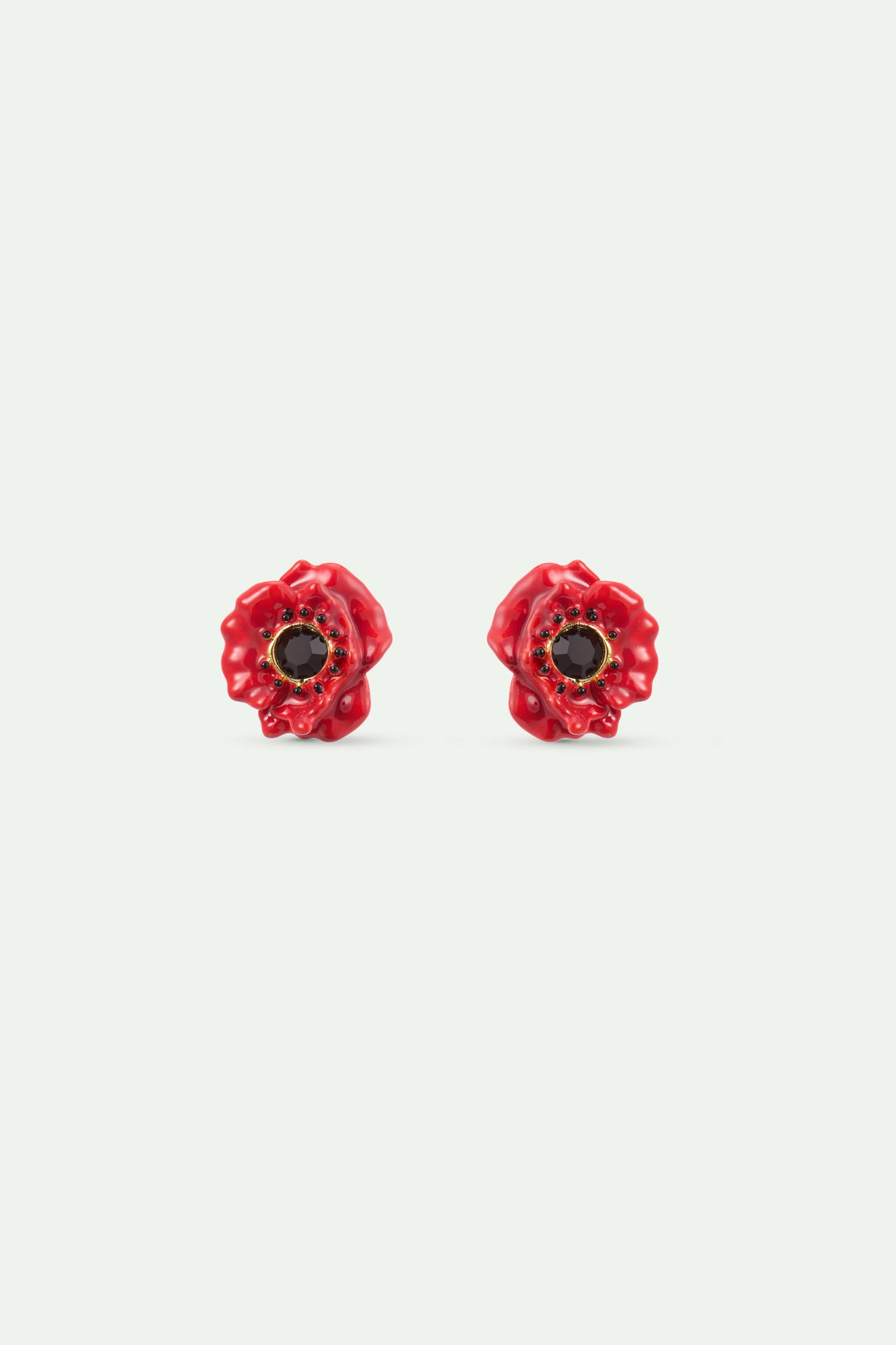 Earrings with Red Poppy and Black Crystal - Image 2