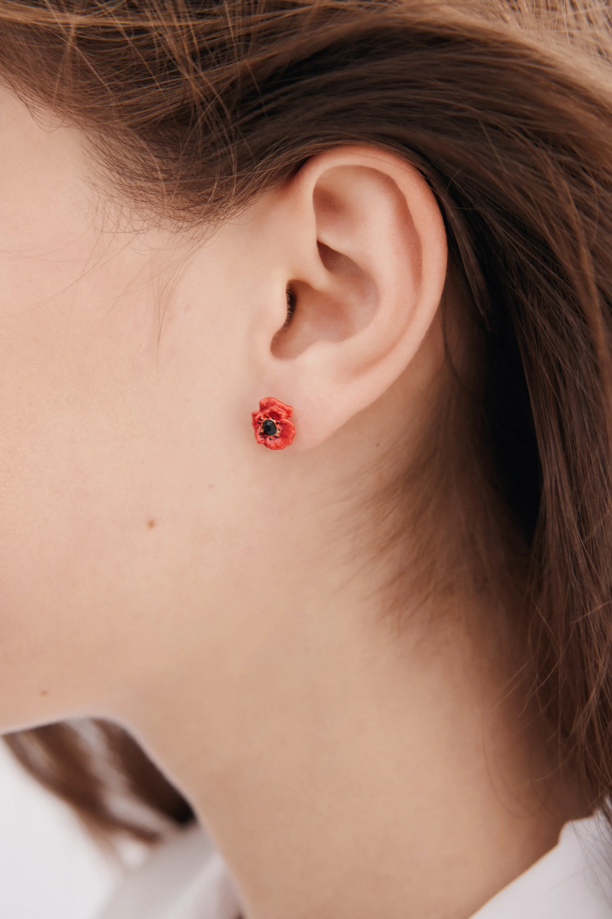 Earrings with Red Poppy and Black Crystal - Image 3