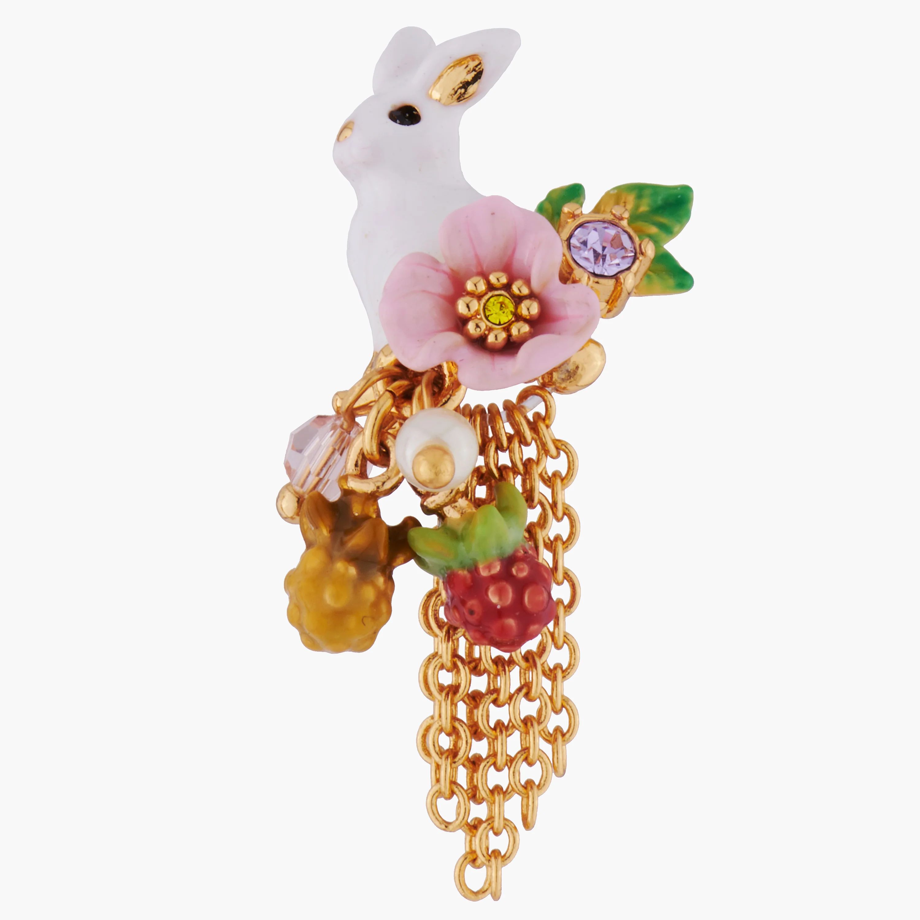 ENCHANTED ENCOUNTER Rabbit and Chain Asymmetrical Post Earrings - Image 4
