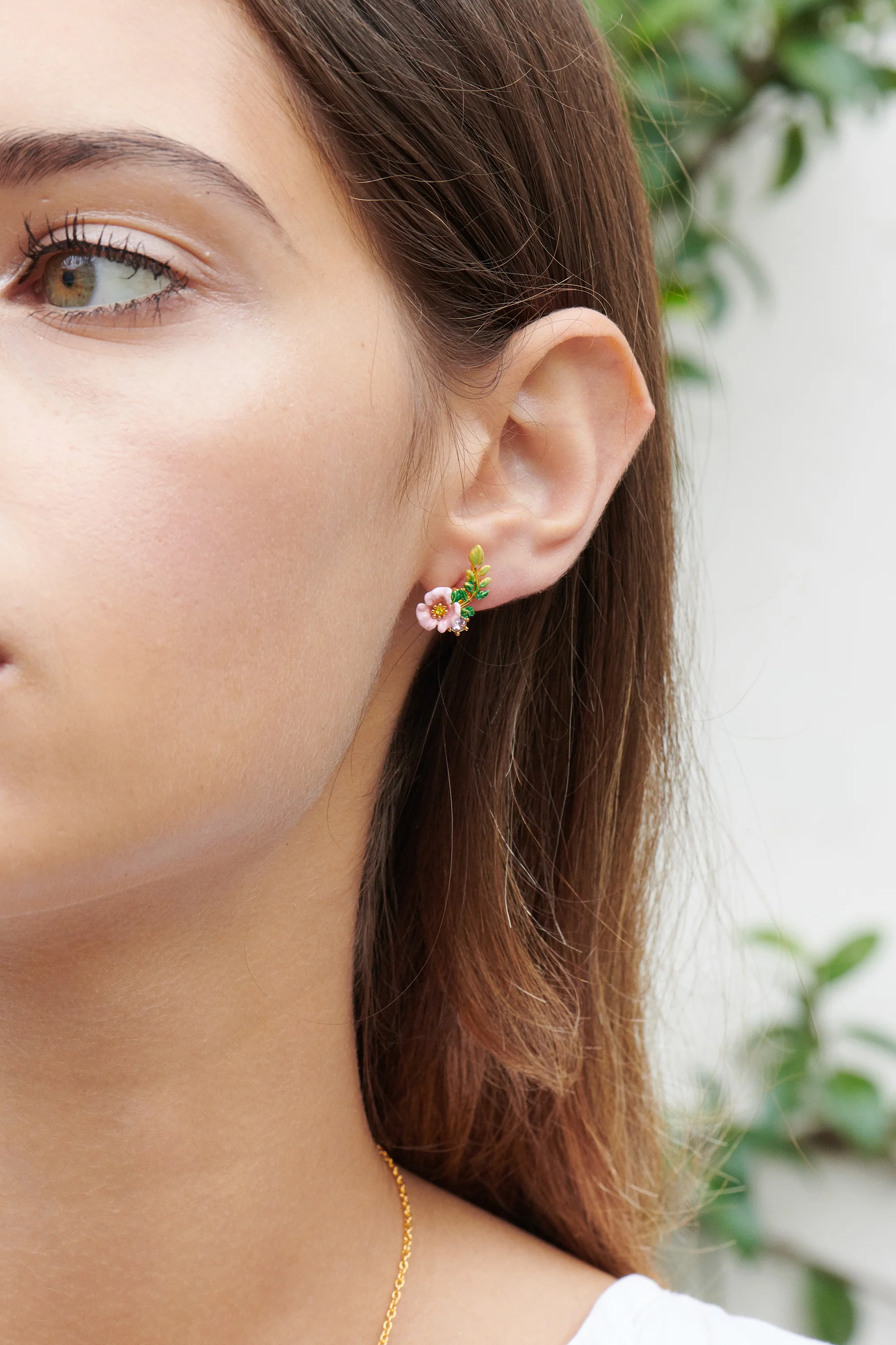 ENCHANTED ENCOUNTER Bunny and Pink flower Asymmetrical Clip-on Earrings - Image 3