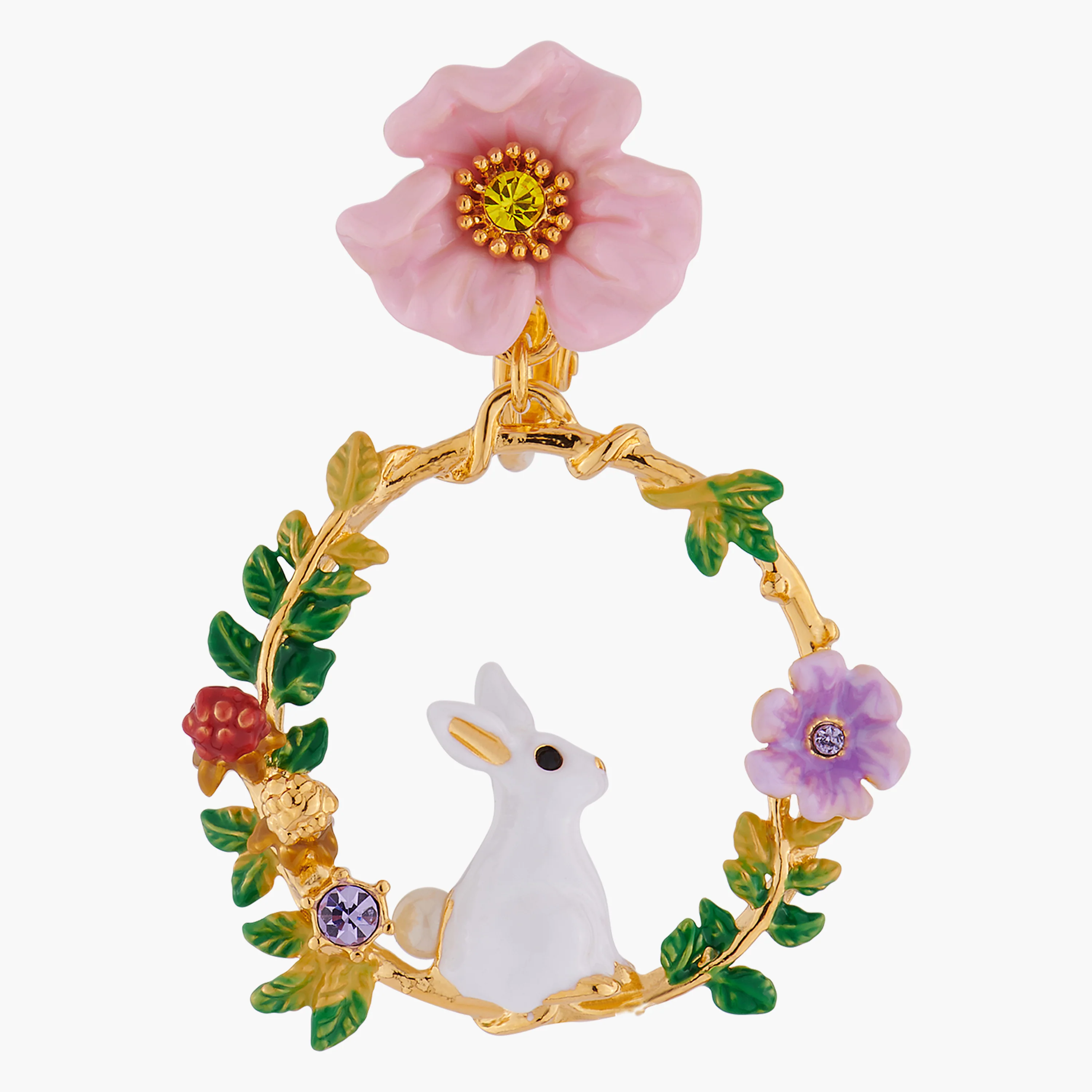 ENCHANTED ENCOUNTER Bunny on Flowered Branch Clip-on Creoles - Image 4
