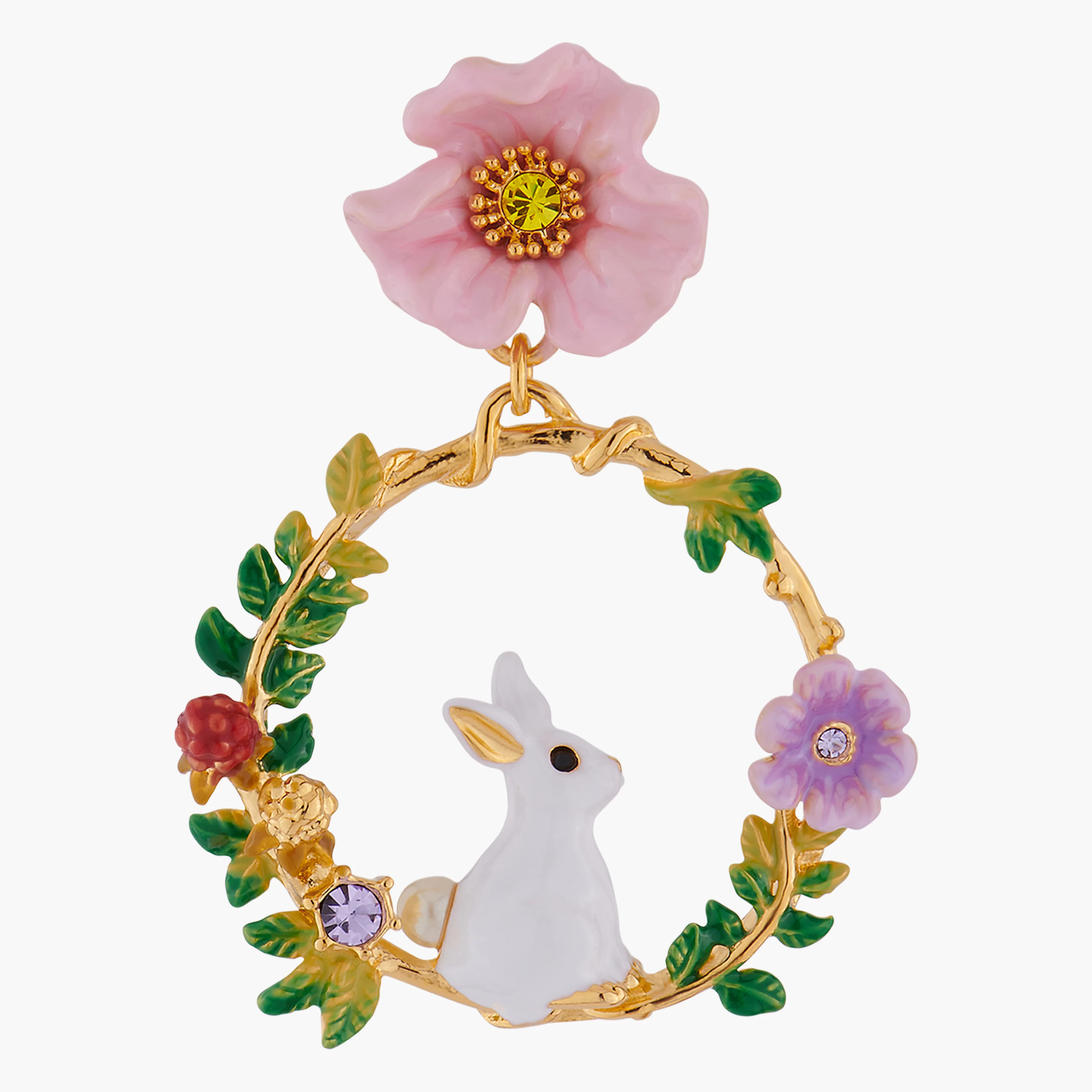 ENCHANTED ENCOUNTER Bunny on Flowered Branch Stud Creoles - Image 4