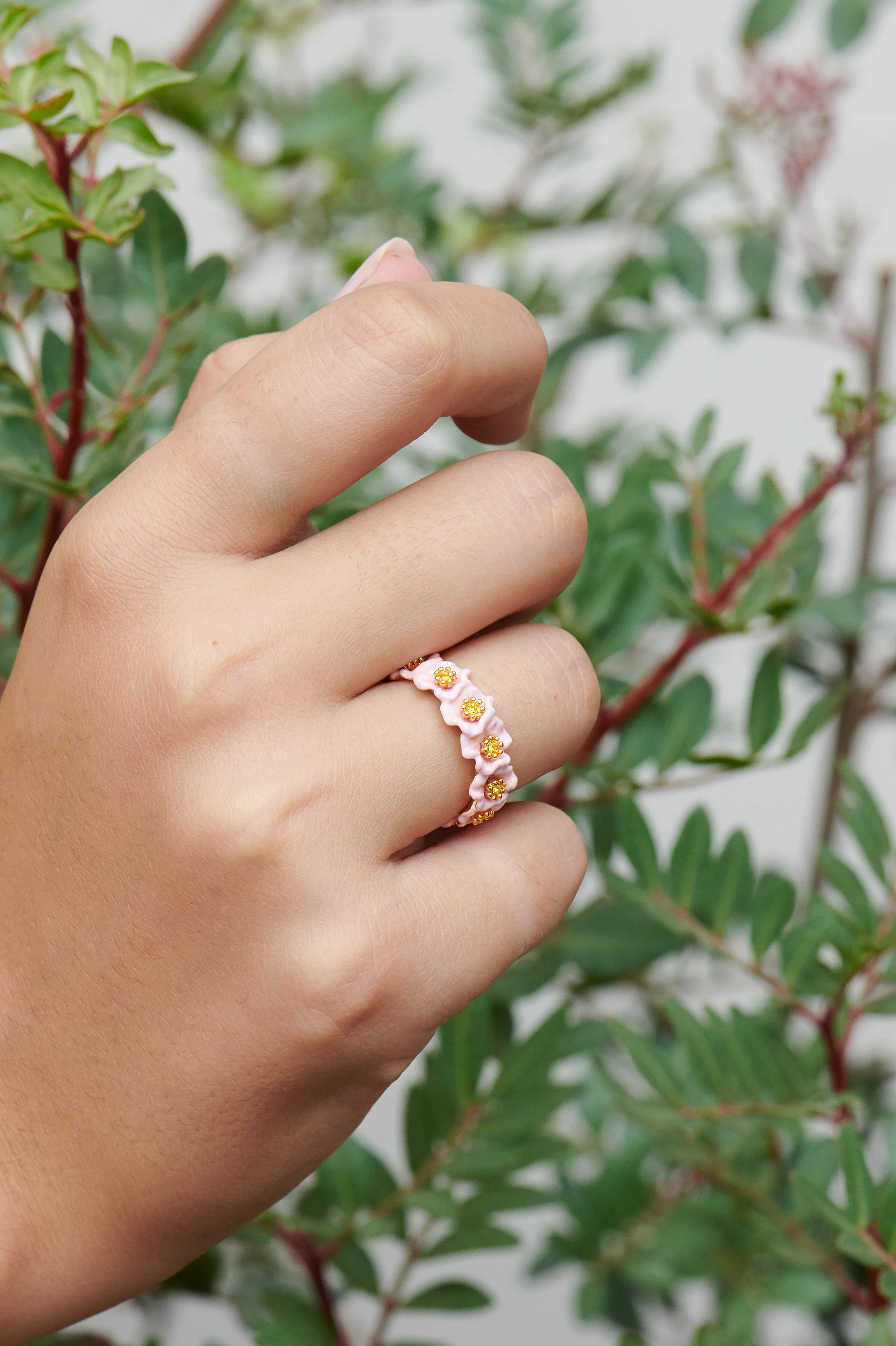 Enchanted Encounter Pink Flowers and Golden Pistils Thin Ring - Image 3