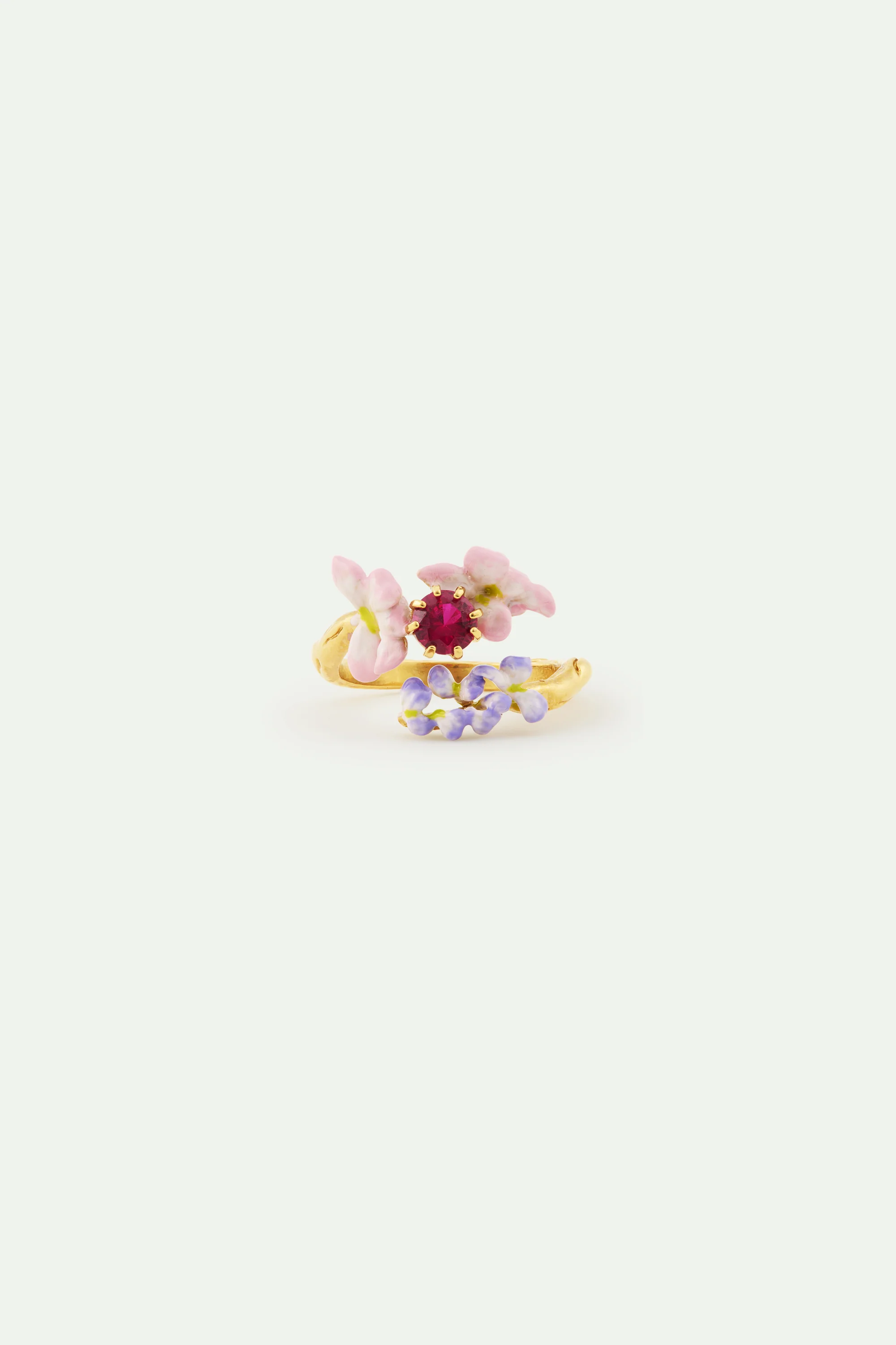 Faceted Pink Glass and Purple and Pink Wisteria Adjustable Ring - Image 2