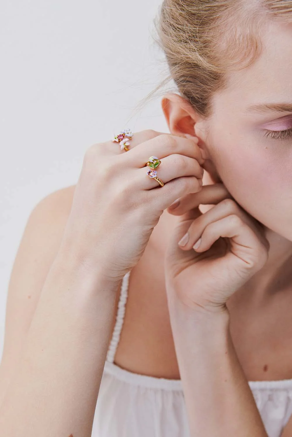 Faceted Pink Glass and Purple and Pink Wisteria Adjustable Ring - Image 3